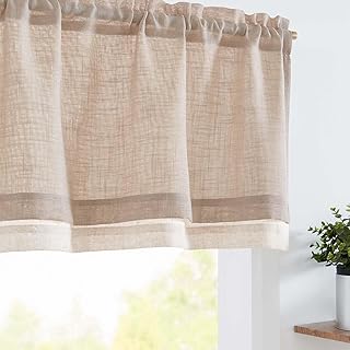 jinchan Farmhouse Linen Valance for Living Room Windows 16 Inch Slubbed ...