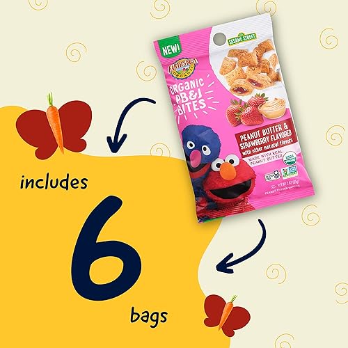 Miniatura 5 de Earths Best Snacks orgánicos de Sesame Street para niños pequeños sabor a mantequilla de maní y fresa 3 onzas paquete de 6
