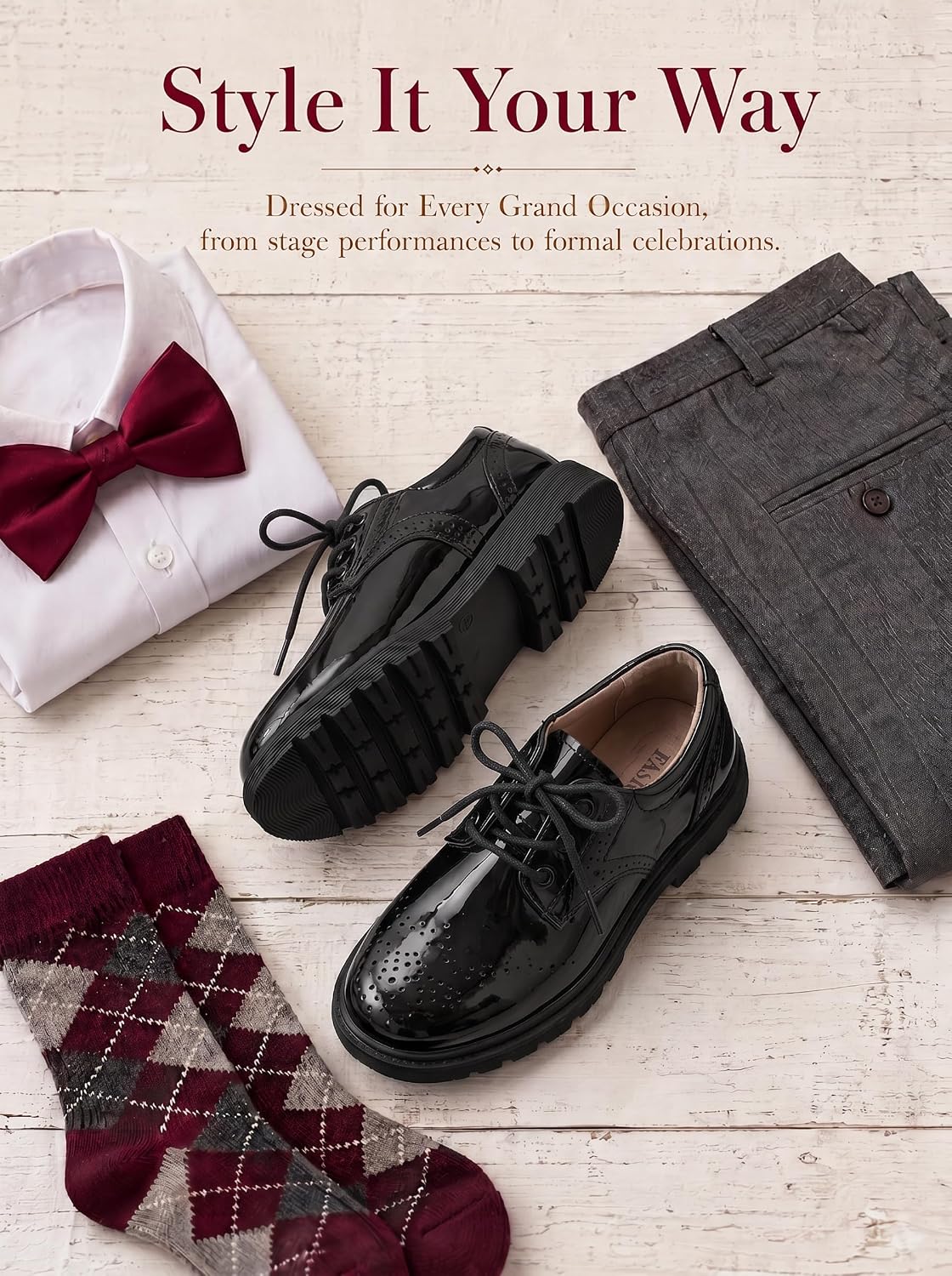 Haloumoning Boys Dress Shoes Oxfords Lace Up School Uniform Loafers
