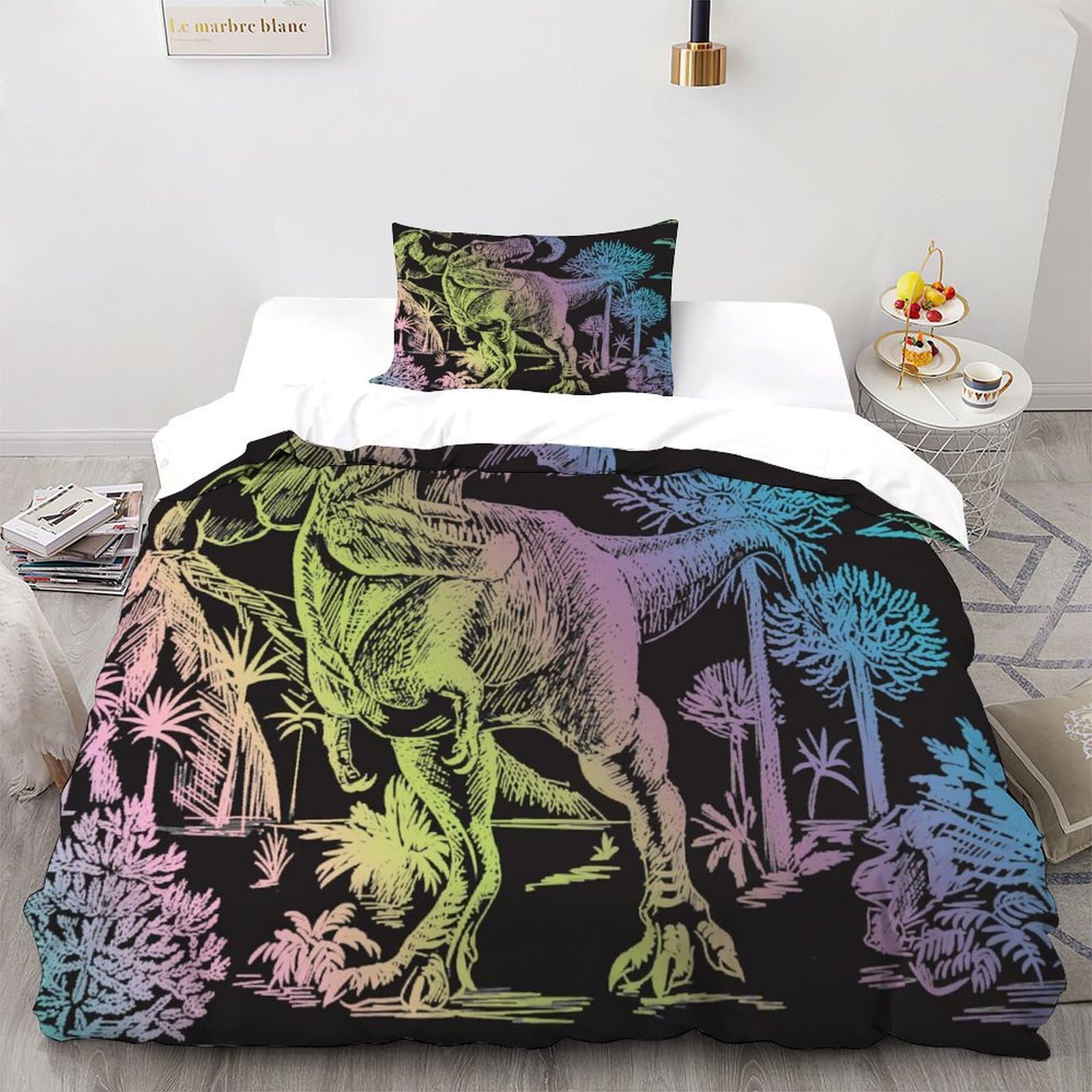 Housse de couette 2 pièces dinosaure plante avec taie d'oreiller pour literie adulte et enfant