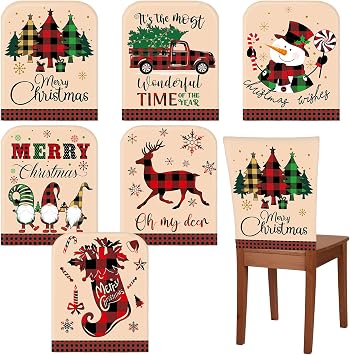 Ganeen 6 Pcs Christmas Chair Cover Buffalo Plaid Dining Chair Santa Claus Hat Shoes Felt Slipcovers Merry Christmas Back Covers for Banquet Kitchen Holiday Party DecorationVibrant Style