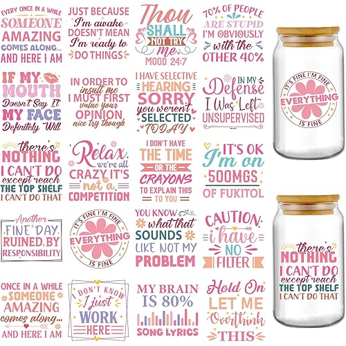 Funny UV DTF Cup Wraps - 20 Sheets Pink Fun Uvdtf Tumbler Wrap for 16 20 oz Glass Water Bottle, I Have Selective Hearing Humorous Transfer Stickers Decals DIY Mugs Decor Gift for Office Colleagues