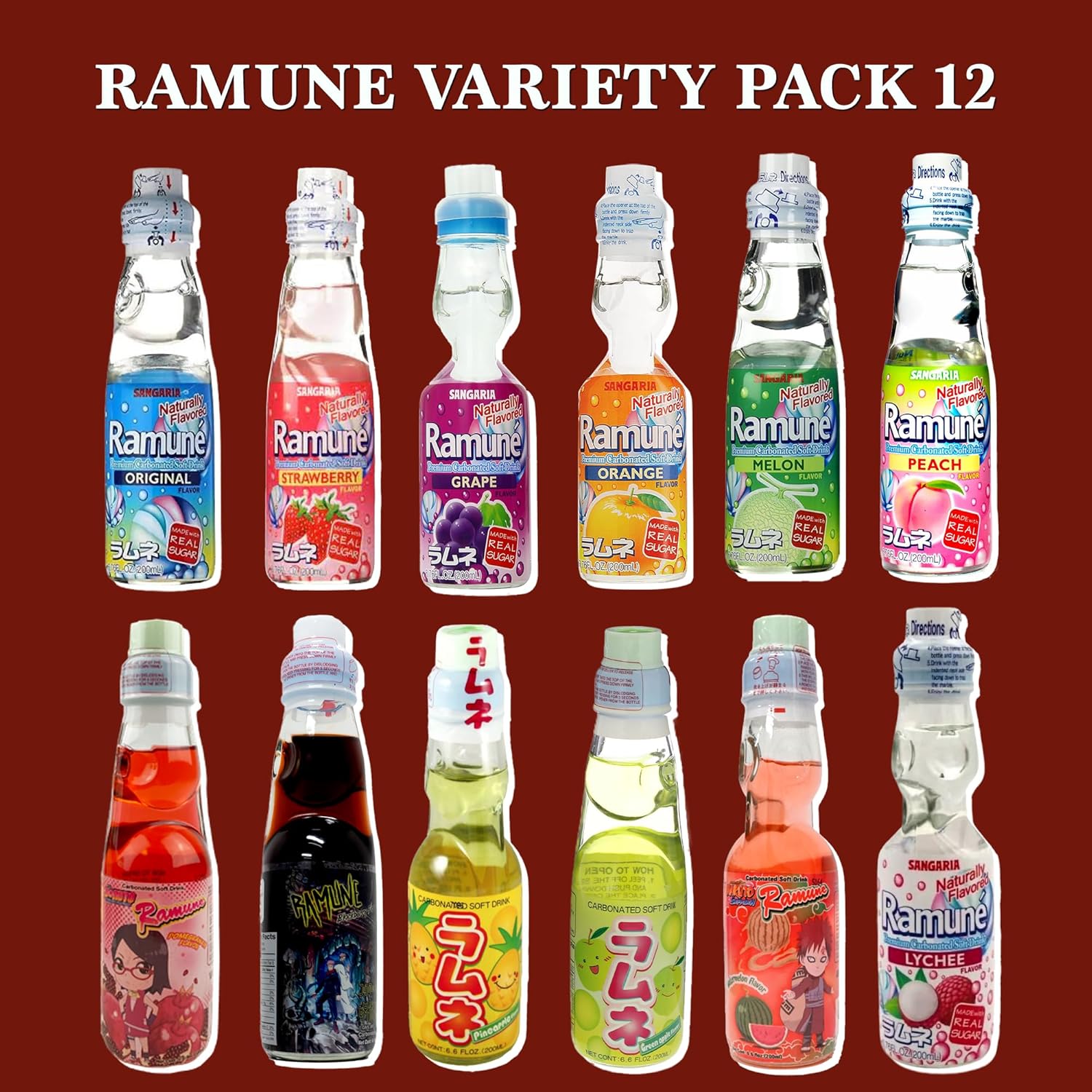 Ramune Japanese Soda with Marble Variety 12 Pack Care Package Gift Basket by Rebel Smuggling Galactic Emporium