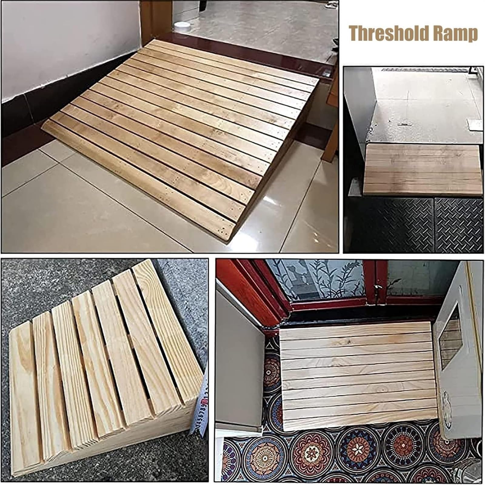 Rampa de umbral, rampa de entrada de madera para puertas de casa, rampa de umbral para personas mayores/niños pequeños, rampa de movilidad antideslizante para silla de ruedas/bicicleta/scooter (70 x