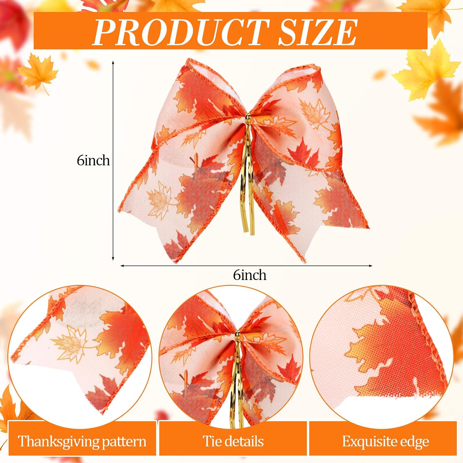 Suncalla 48 Pcs 6 Inch Thanksgiving Wreath Bow Fall Bows Pumpkin Harvest Wreath Bows Autumn Bow for Thanksgiving Gift Indoor Front Door Outdoor Home Wall Decor Supplies