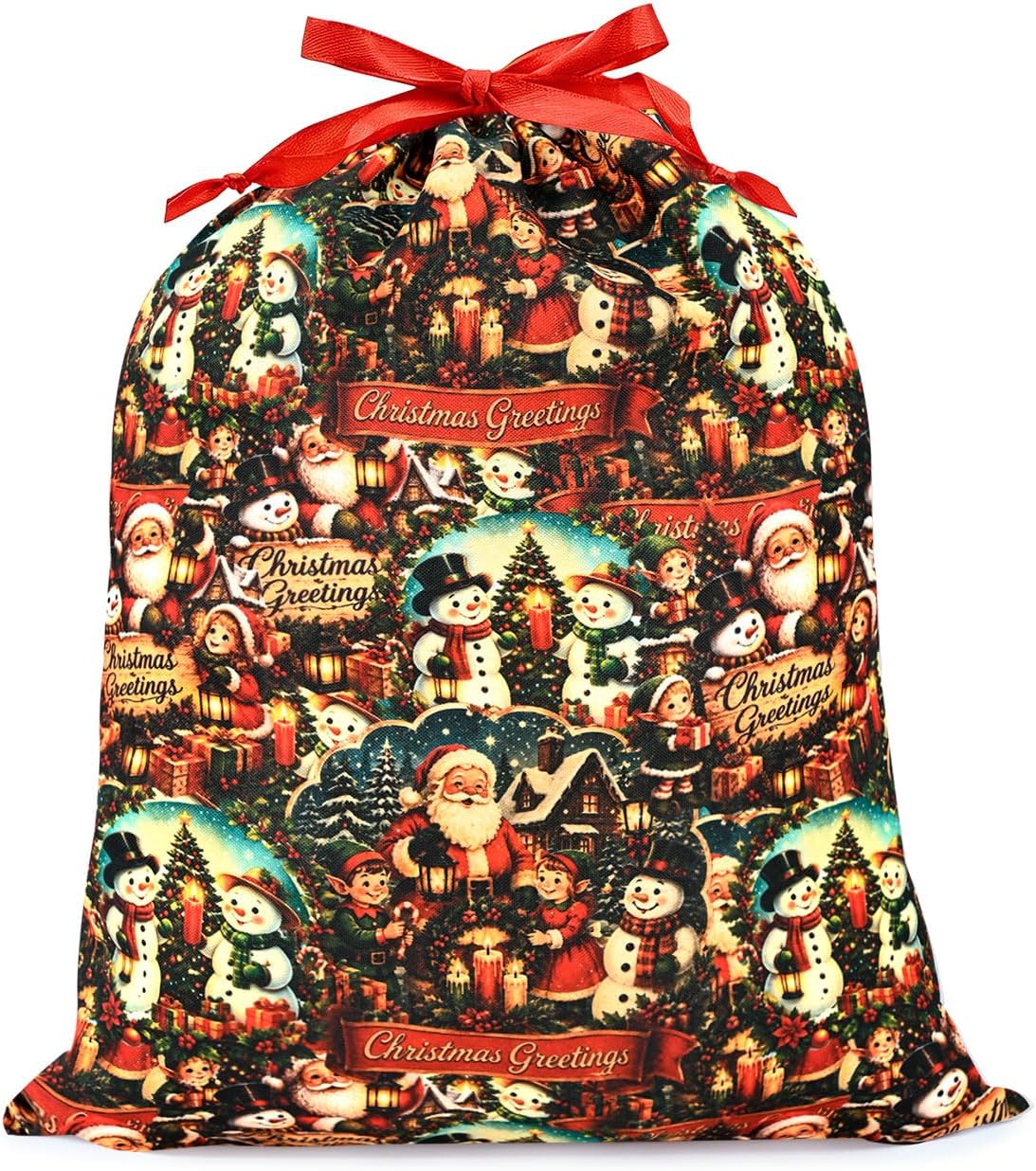 aipoase Merry Christmas Gift Bag Reusable Drawstring Fabric Gift Wrapping Bag 12 x 16 Inch For Presents Holiday Gifts Decorations Party Favors