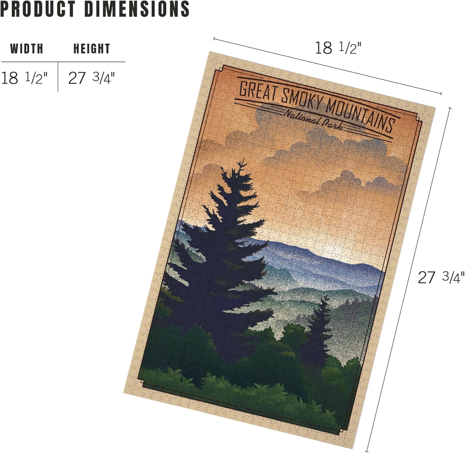 "Lantern Press Great Smoky Mountains National Park, Lithograph, 1000 Piece Jigsaw Puzzle for Adults, Made in USA with Reference Poster"
