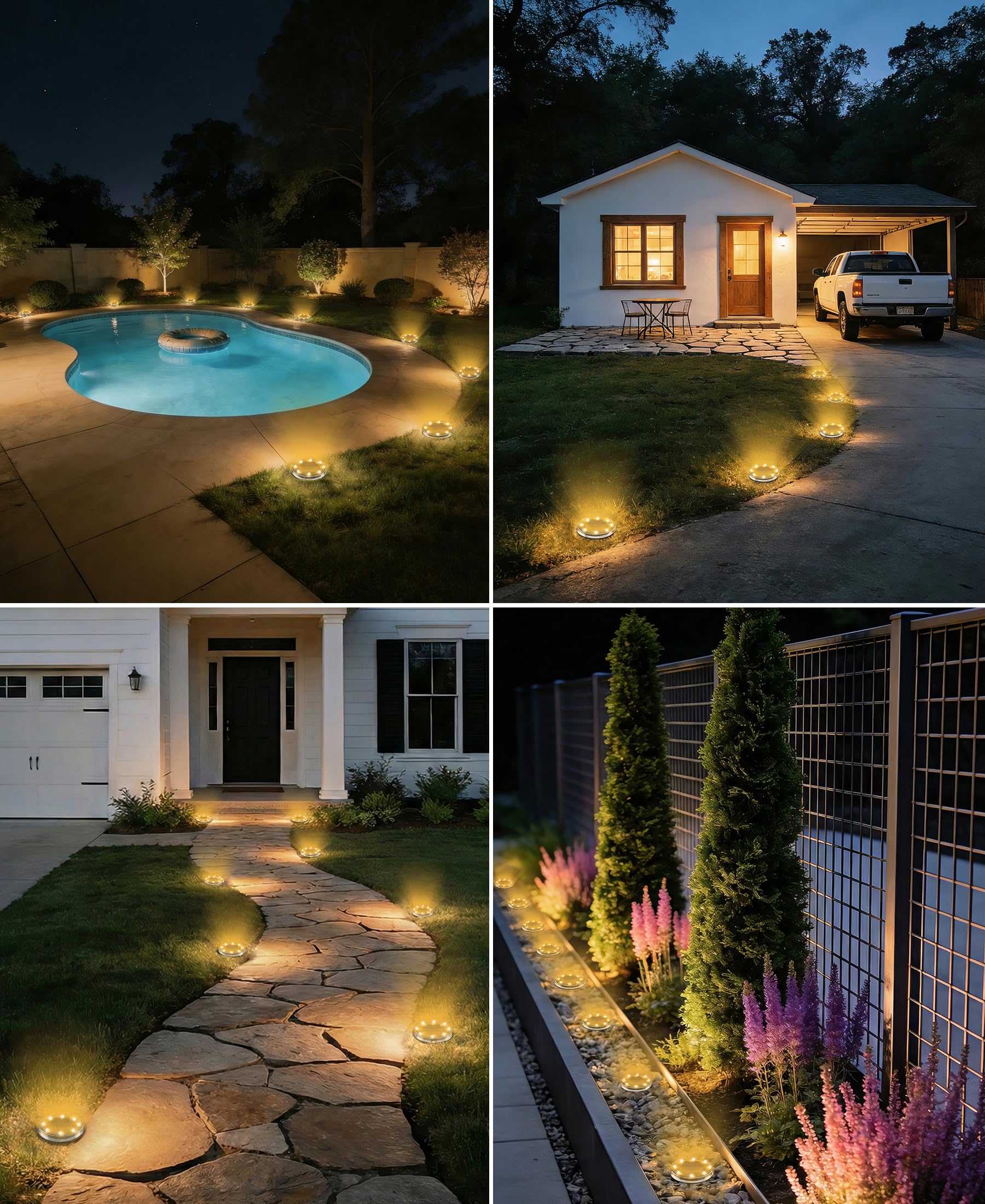 LOTMOS 12 Paquetes Luces Solares LED Exterior Jardin Suelo, 8 LED Impermeable Luz Solar Exterior Jardín, Lamparas Solares Suelo Camino, Terraza, Patio, Césped, Blanco Cálido