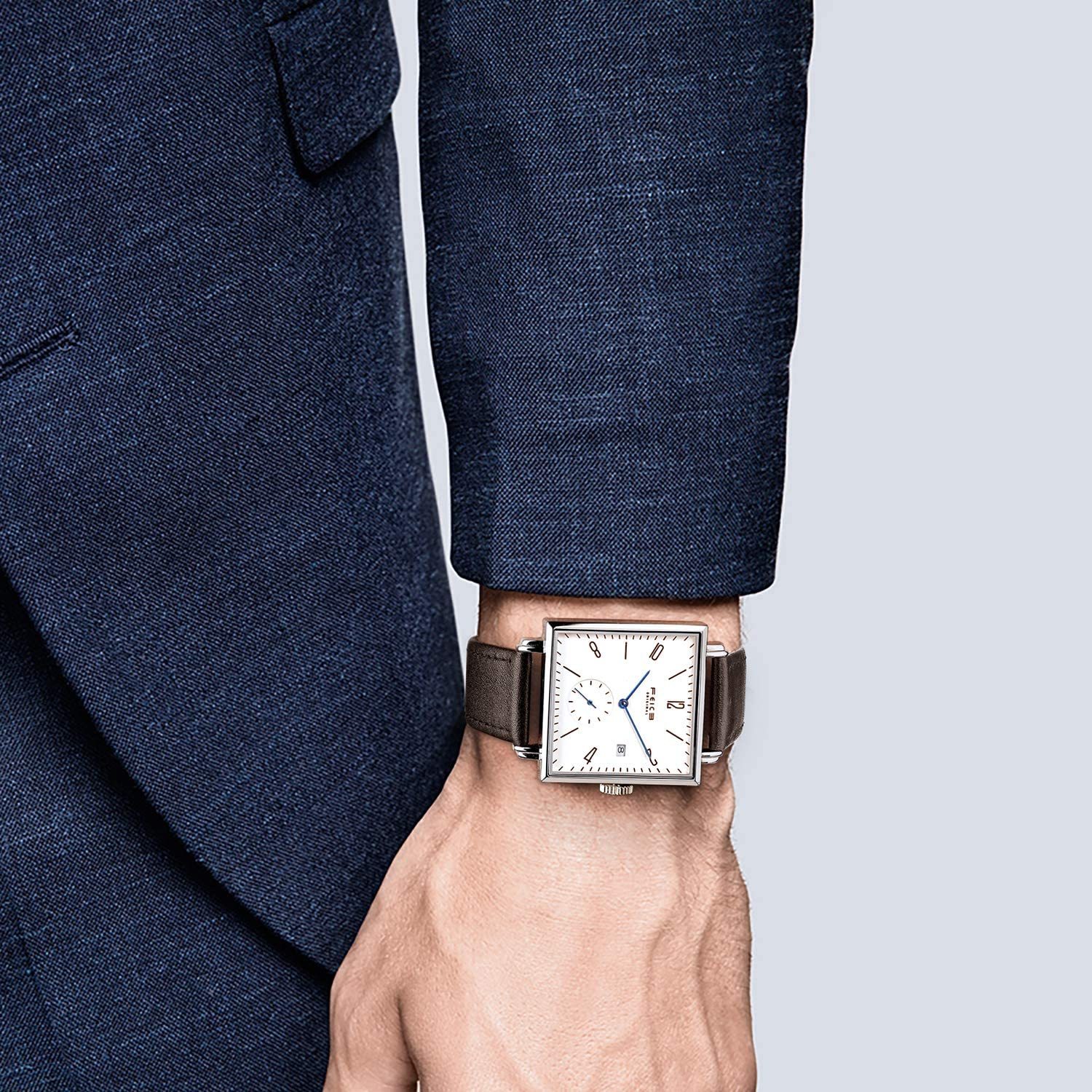 FEICE Orologio Automatico Moda Orologio Quadrato Bauhaus Orologio da Polso Meccanico in Vetro di Zaffiro Datario Ø34mm FM301