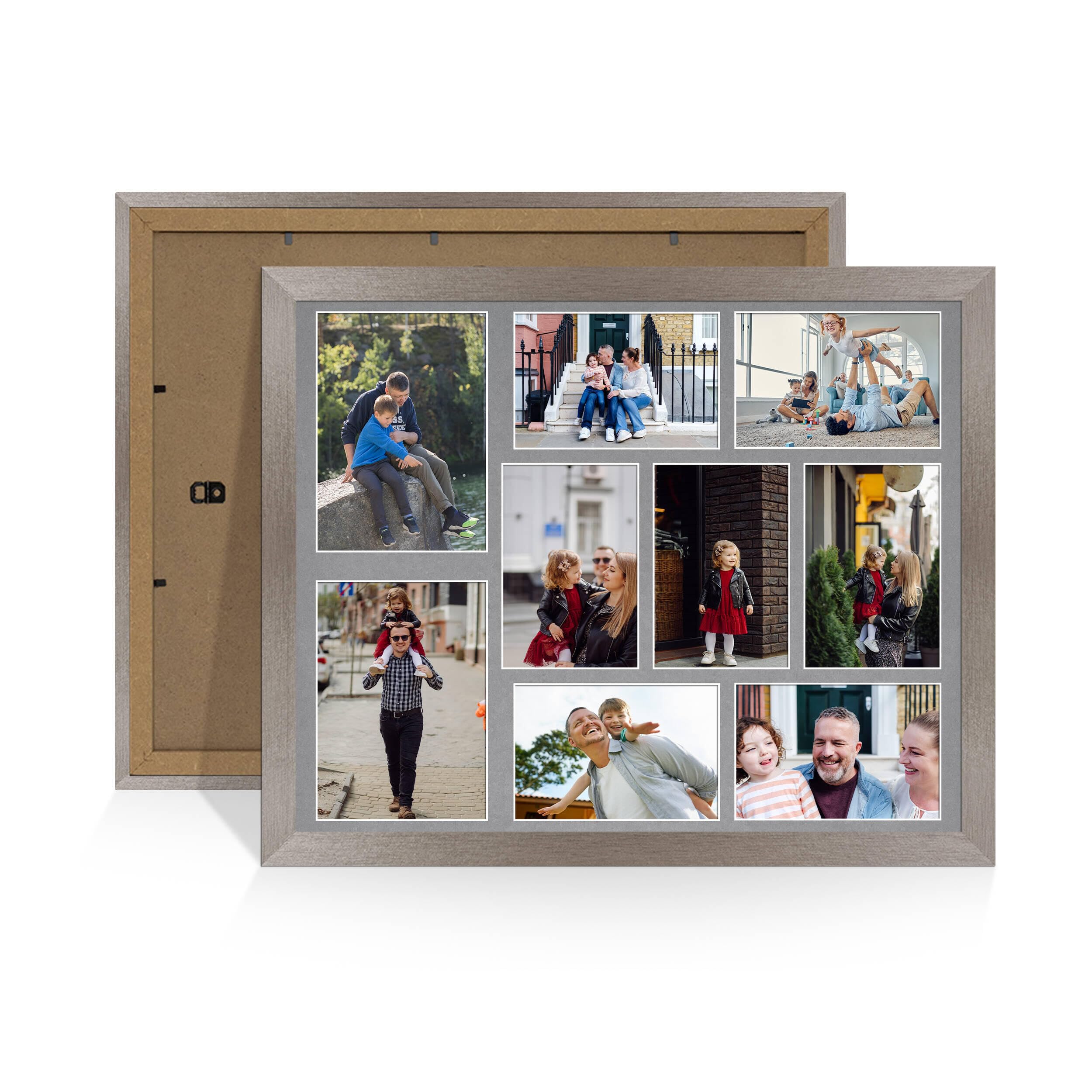 Alison Kingsgate Aluminium 20x16 Photo frames for multiple pictures -9 Apertures Collage Frame with Mid Grey Mount - Holds (2x) 7x5 & (7x) 6x4 Photos - Engineered Wood & Perspex