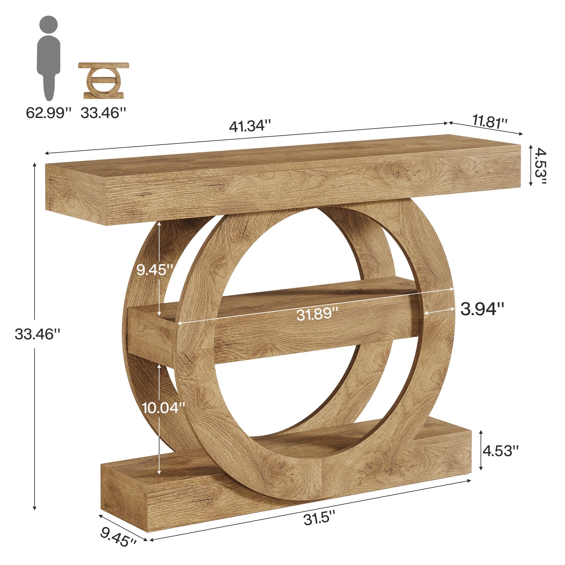 Tribesigns Table Console étroite pour canapé, 105 x 30 x 80 cm, Table d'entrée à 3 Niveaux, Console Meuble avec Rangement pour Couloir, Salon, Bureau et Chambre à Coucher, Marron (Brun Clair)