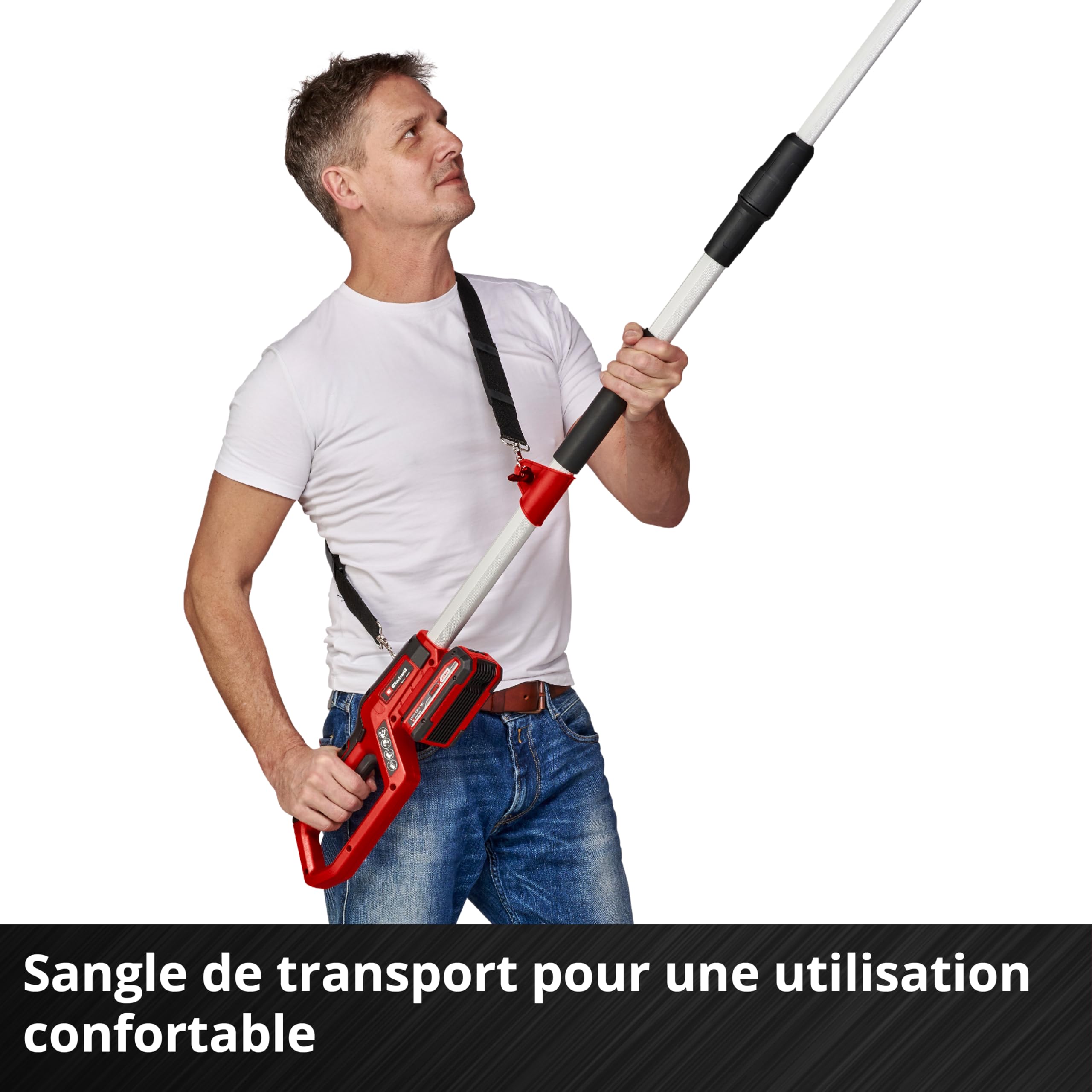 Einhell Elagueuse sur perche sans fil GC-LC 18/20 Li T-Solo Power X-Change (18 V, bloc moteur inclinable à 30°, perche, engrenage métallique) Livré sans Batterie ni Chargeur