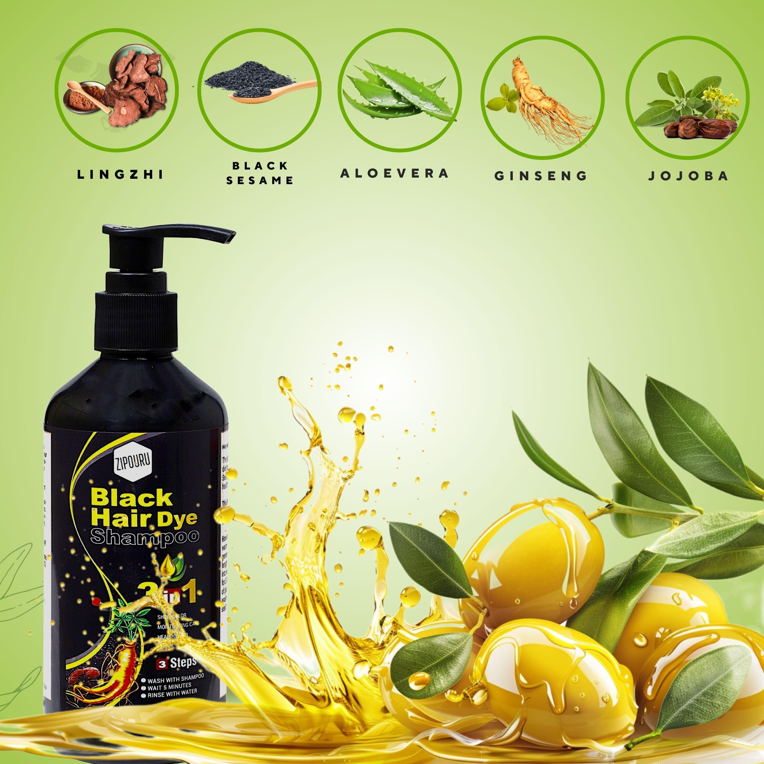 Buy Zipouru 3-in-1 Black Hair Dye Shampoo | Hair Color