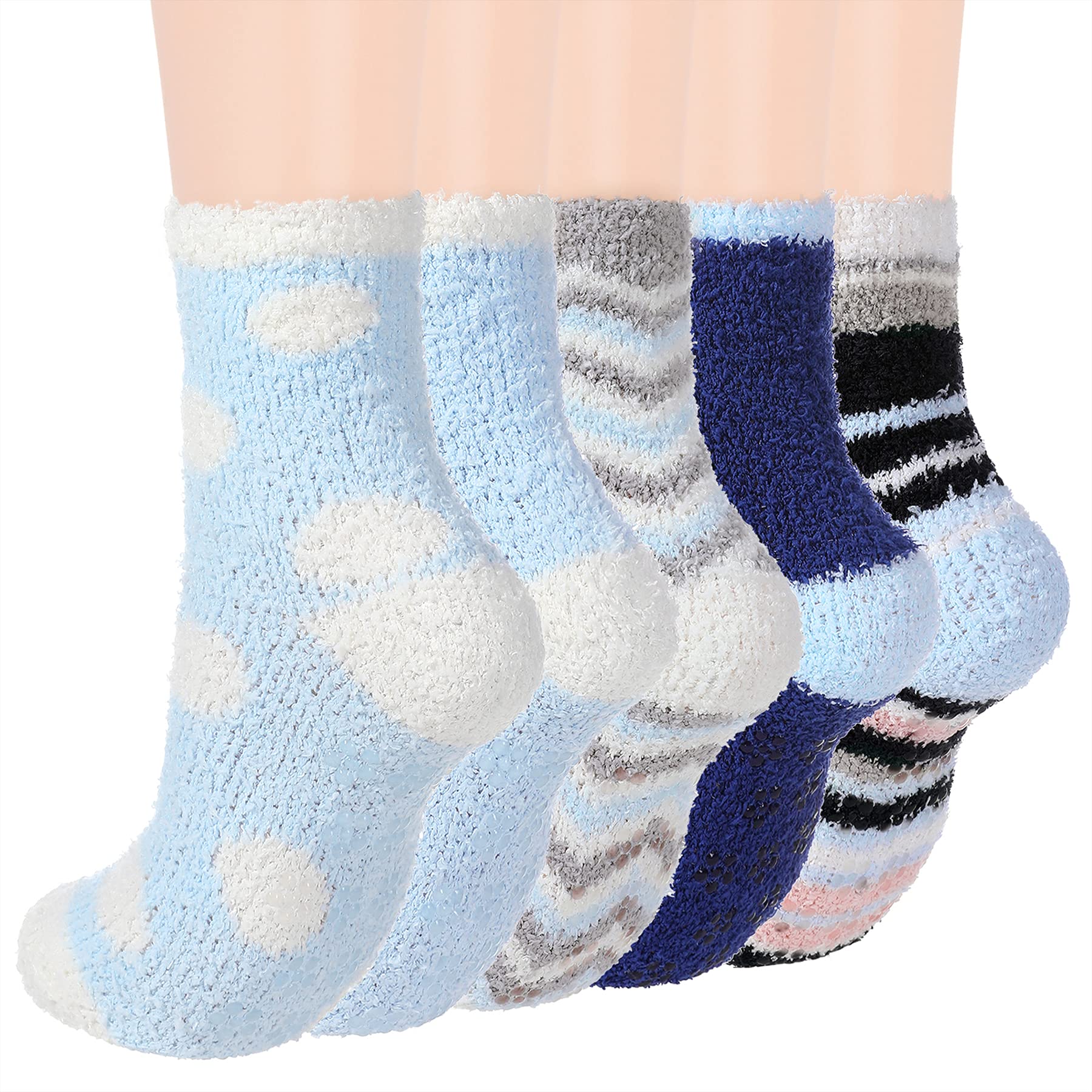 Zando Womens Fuzzy Socks with Grips Athletic Grip Socks Warm Slipper Socks Non Slip Cozy Socks Soft Thick Fluffy Socks