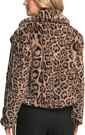 Love Tree Women's Juniors Faux Fur Cropped Leopard Coat