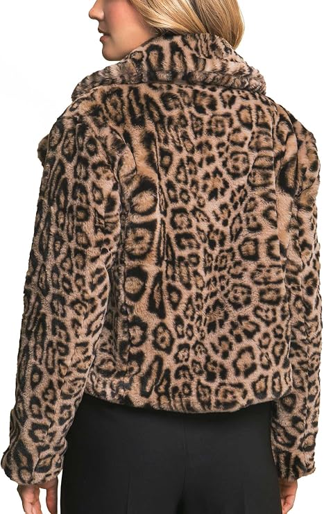 Love Tree Women's Juniors Faux Fur Cropped Leopard Coat