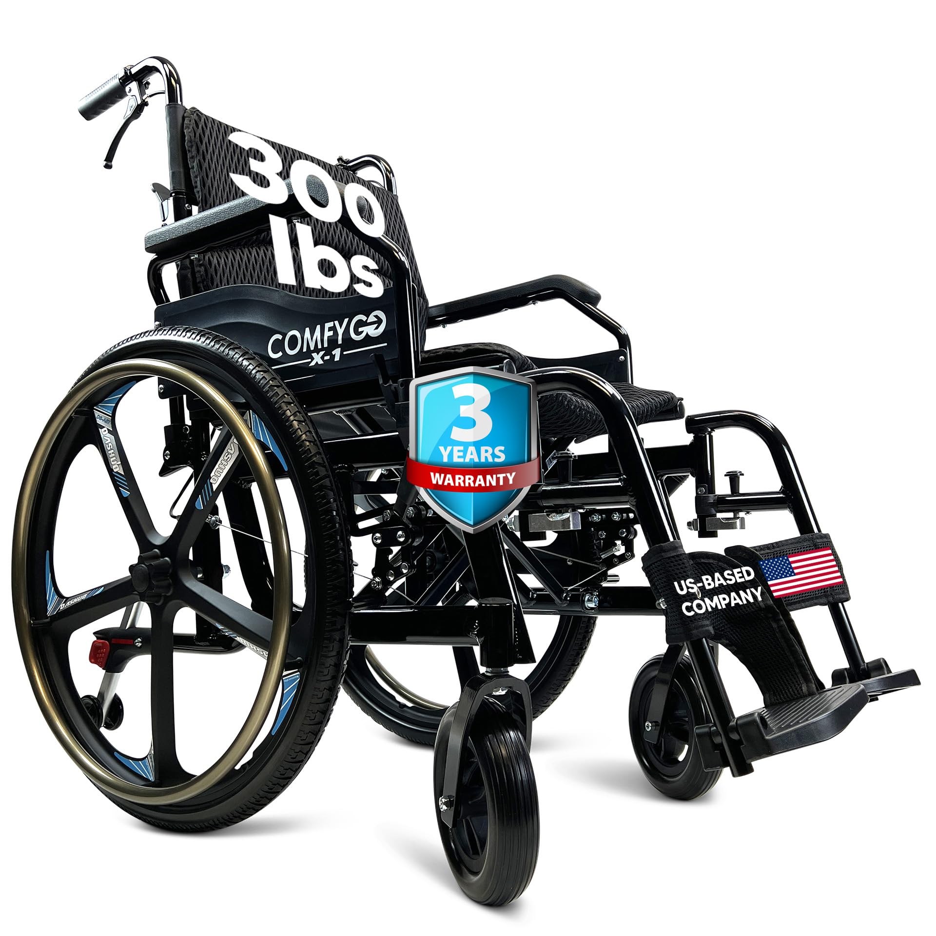 (Similar) Proactive Ultra Lightweight Folding Manual Wheelchair for Adults 17.5 inch Seat Ergonomic Portable Wheel Chair with Elevated Adjustable Leg Rests Wide Wheels All Terrain Silla de Ruedas (Special Edition, Black)