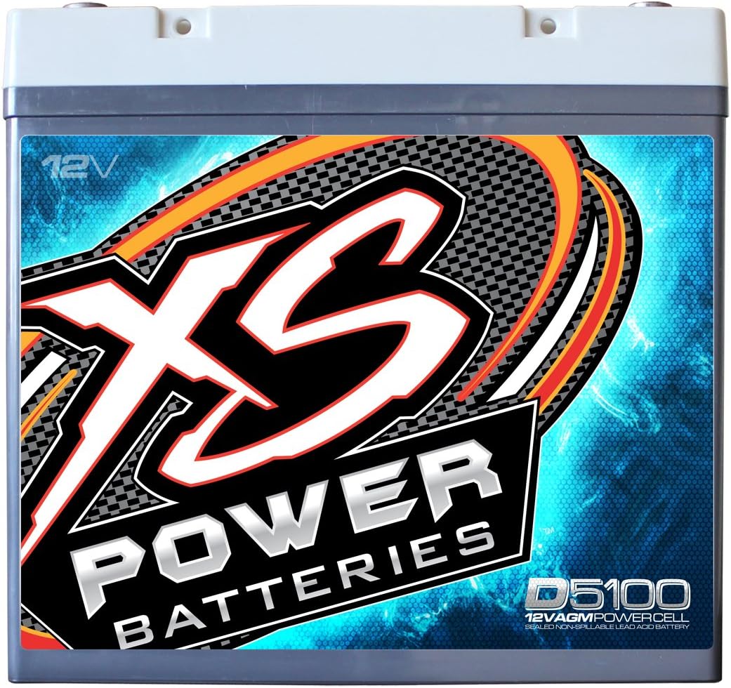 XS Power D5100 3100 Amp AGM Battery with M6 Terminal Hardware - Group 51 12 Volt 66Ah 872CA Deep Cycle AGM Powercell for Car Audio Systems and Performance Cars