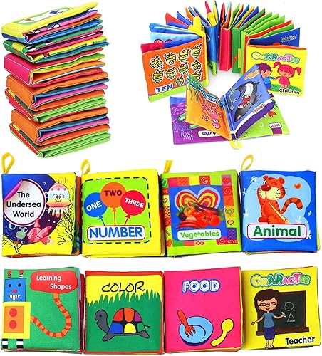 Coolplay Babys First - Juego de libros de tela suave no tóxica fricción de libros arrugados con sonido de óxido paquete de 8