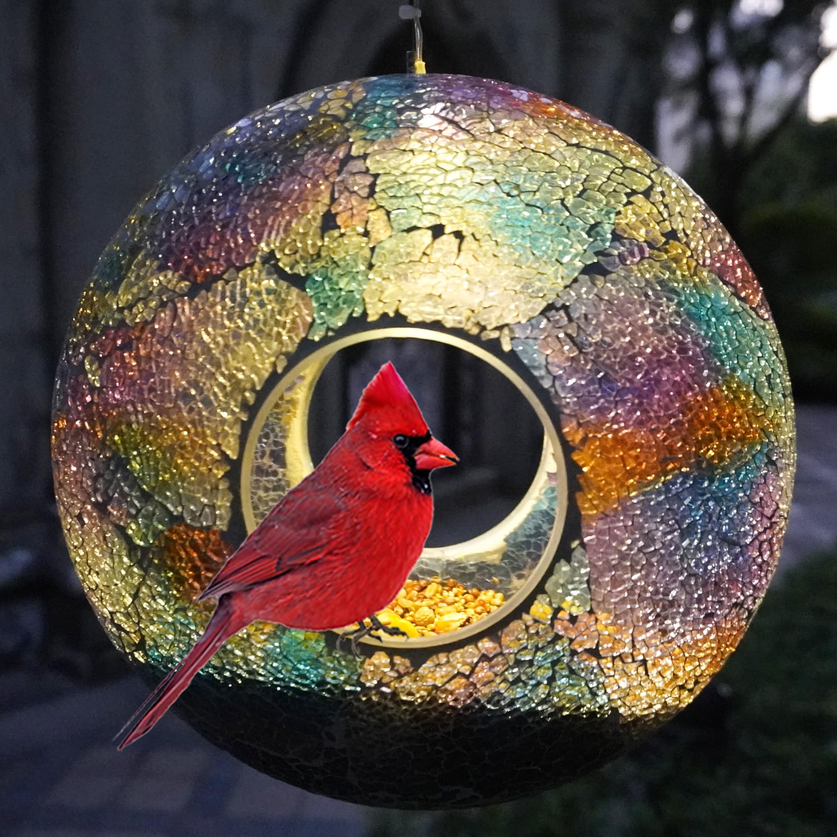 Mangeoire solaire à oiseaux suspendue en verre mosaïque de 0,5 kg