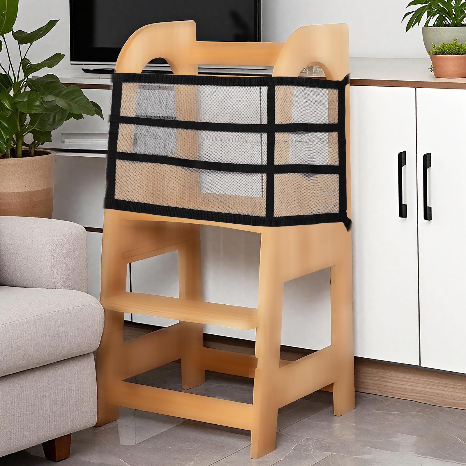 Lyreh Red de Seguridad para Niños, Malla Densa Poliéster Protección Red de Seguridad Infantil Cuatro Lados Práctica Plataforma Aprendizaje para Cocina Dormitorio Comedor (Negro)