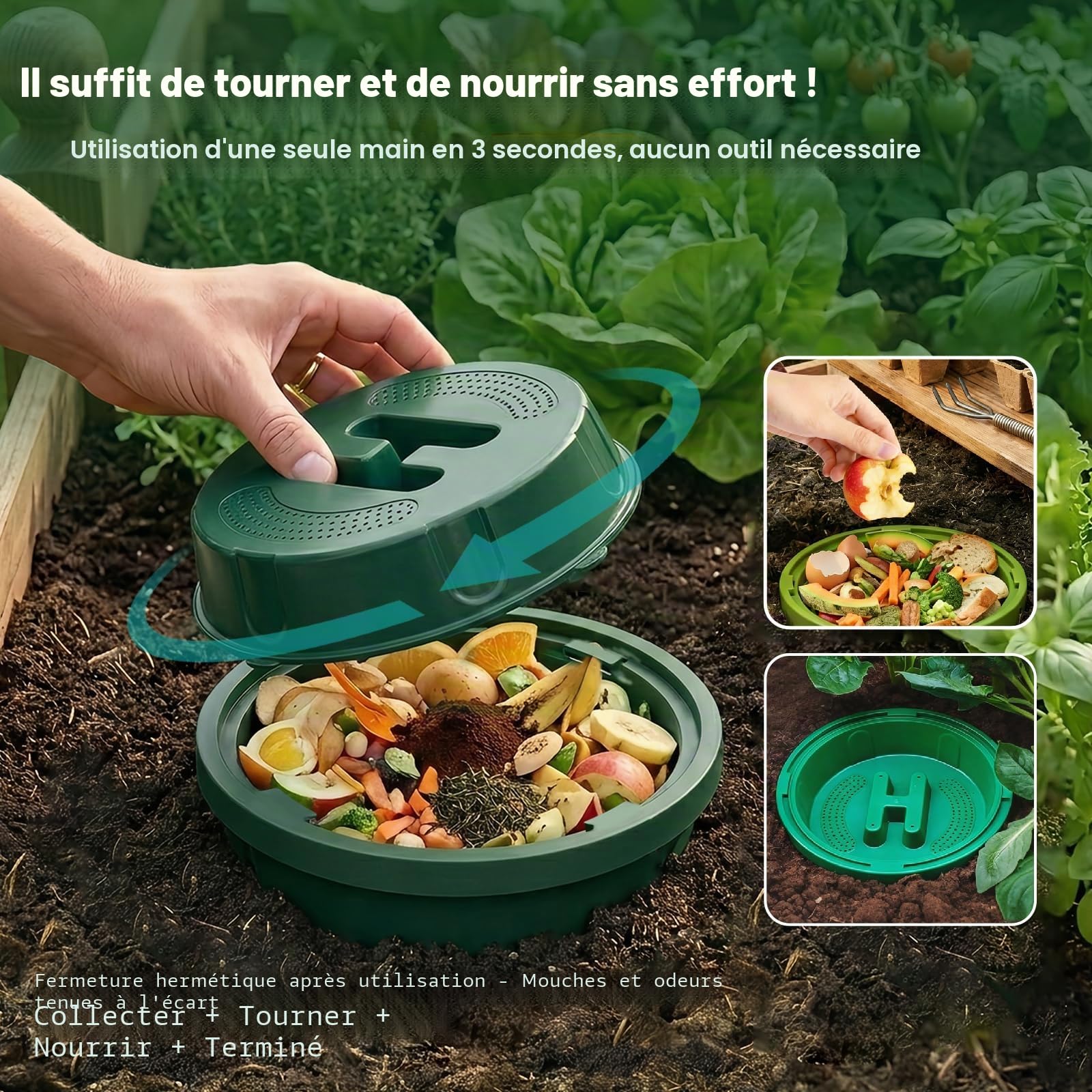 8L Souterrain Composteur de Jardin avec Couvercle,PVC Lombricomposteur avec Trous de Ventilation,Organique Composteur pour Améliorer Sol Plantes,pour Jardins,Massifs de Fleurs,Cours 24x23cm