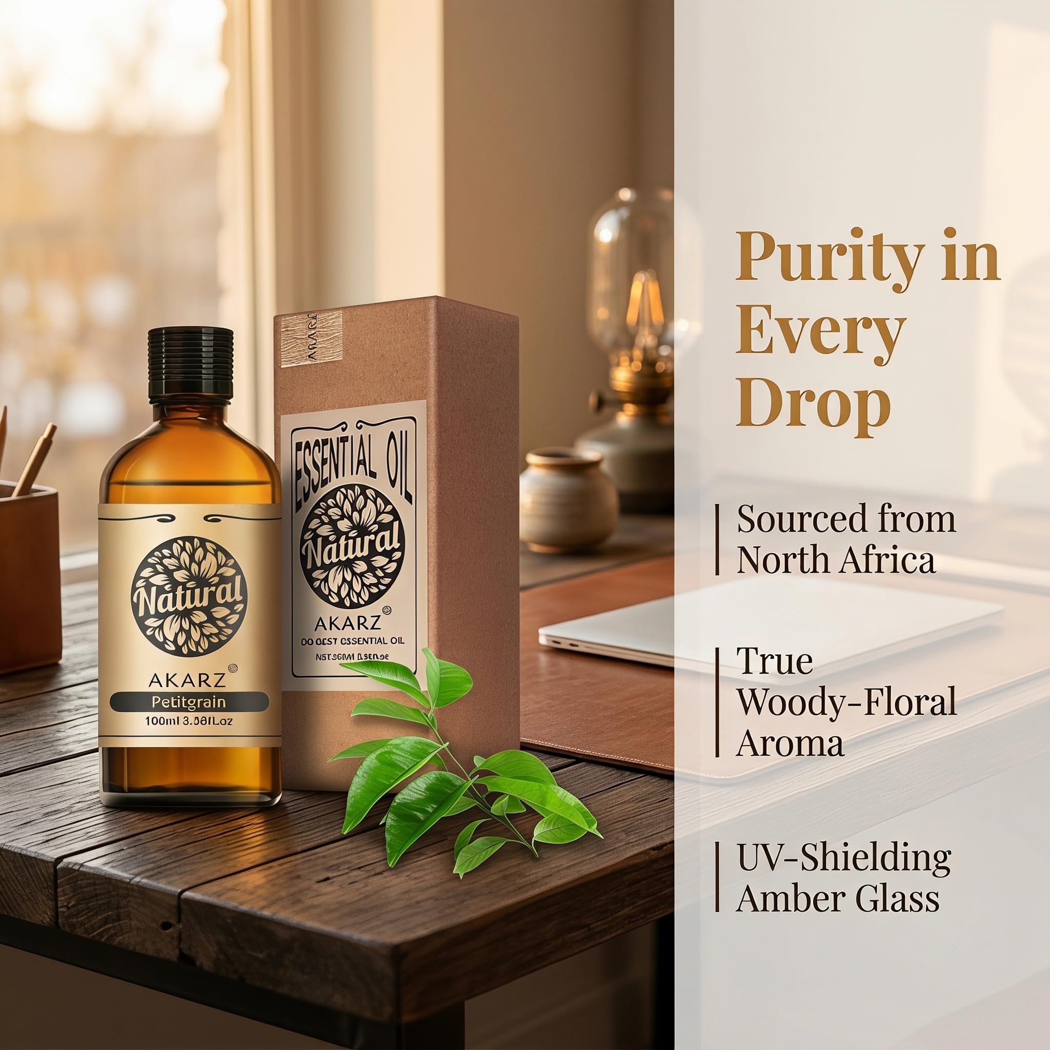 AKARZ 100ml Olejek esencjny z Petitgrain - Naturalny olejek aromatyczny do dyfuzorów, lamp aromatycznych i aromatów pomieszczeń