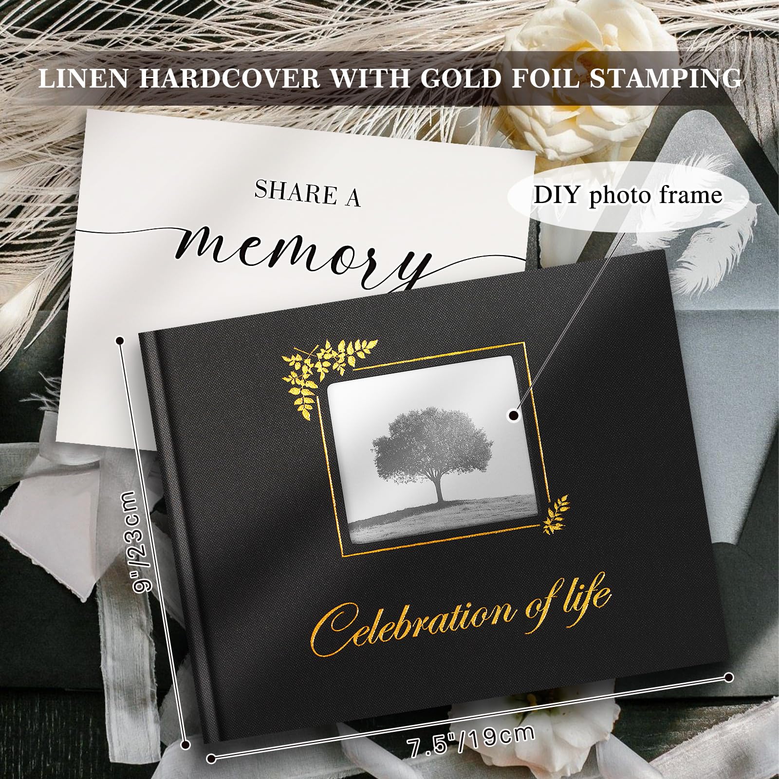 Lanpn Funeral Guest Book for Memorial Service Linen Celebration of Life Registry Guest Book with Open Window - Image 2
