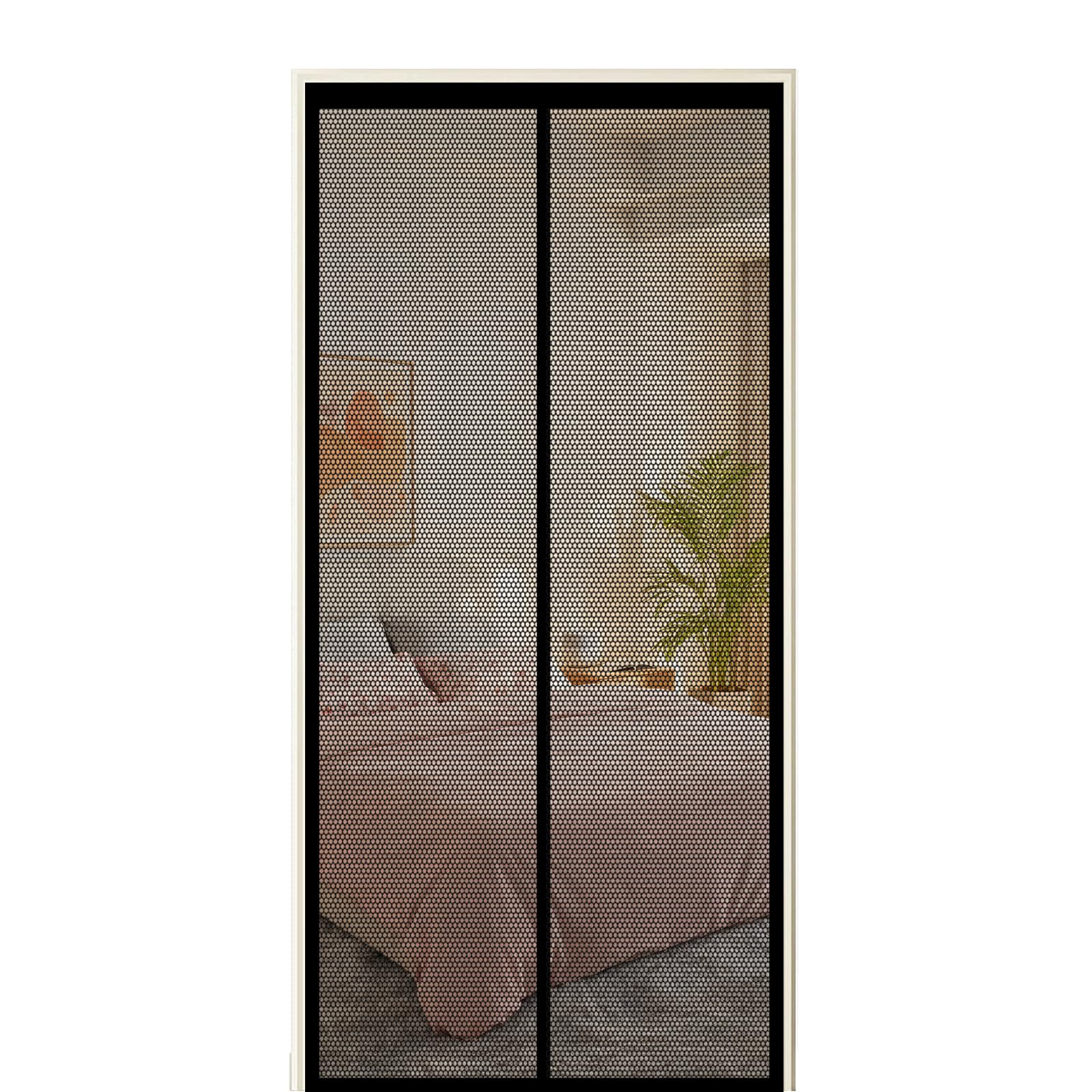 Screen Door 215 x 290 cm Self Sealing Powerful Magnets Magnetic Insect Door Screen with Powerful Magnets & Full Frame Magic Tape Suitable for Patio Doors Balcony Bedroom, Black