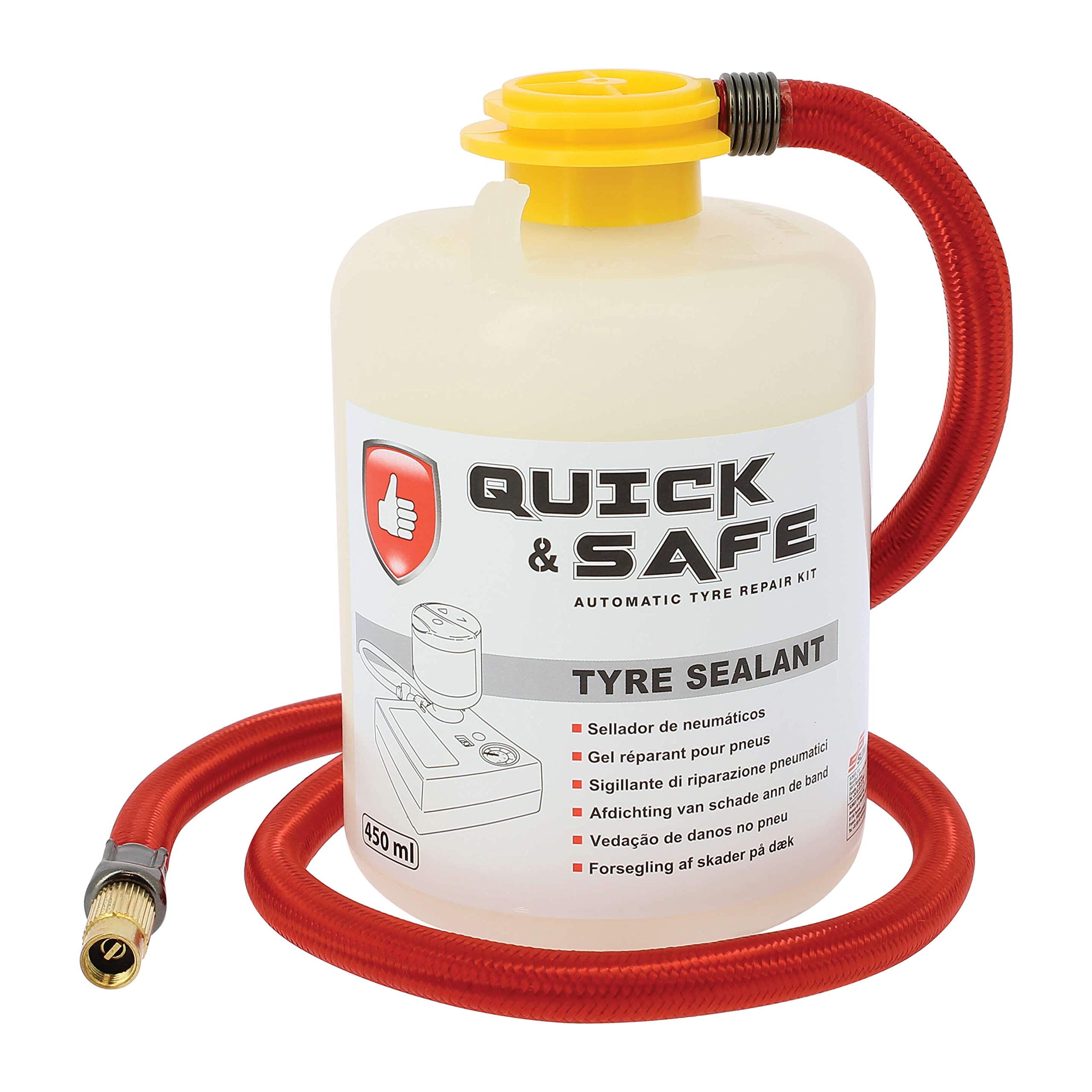 S SUMEX Kit de Reparación de Pinchazos para Coche Arregla y Repara Neumáticos Compresor de Aire de 180w con Conector 12V y 450ml Líquido Sellante