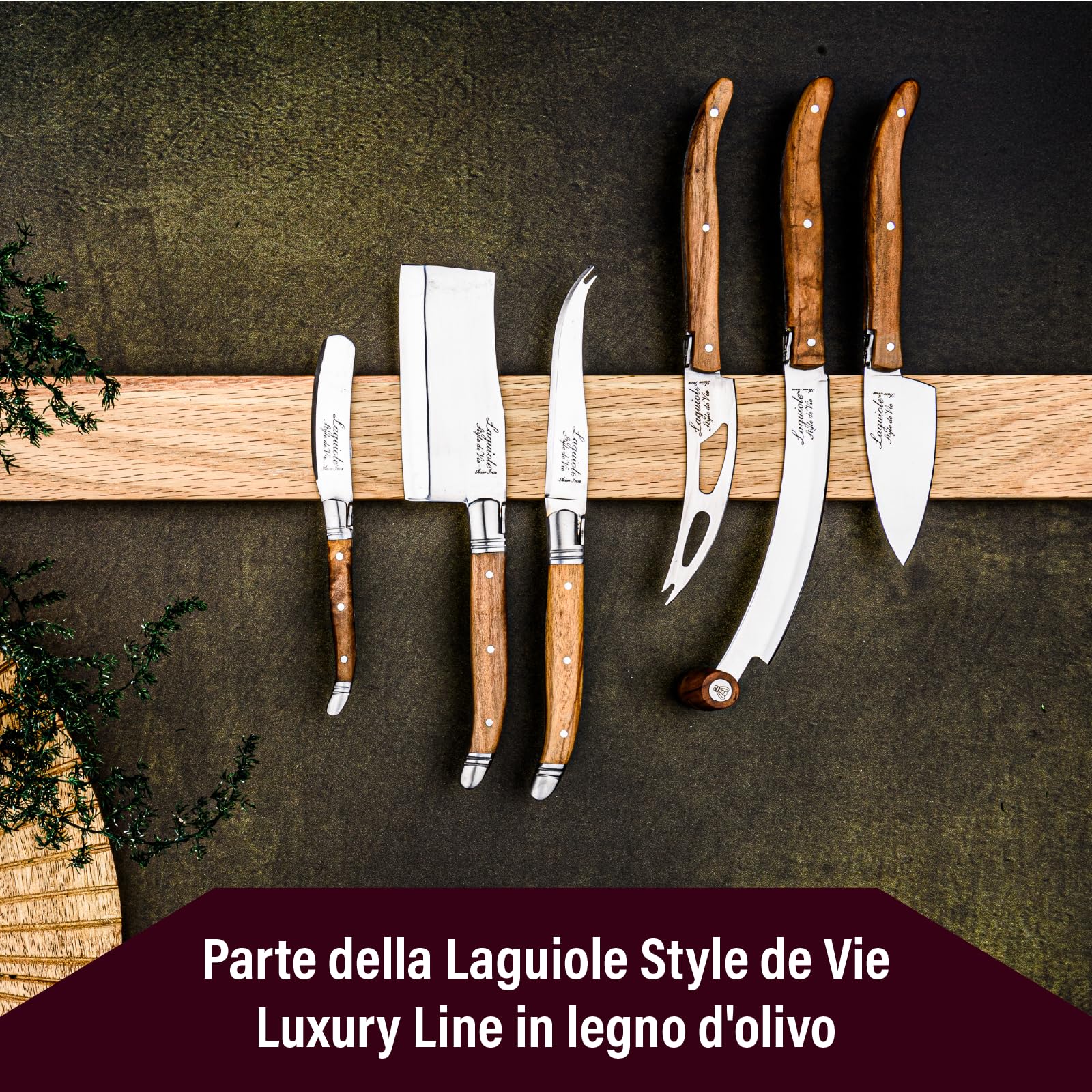 Laguiole Style de Vie Coltello da Formaggio Luxury Line, 3 Pezzi, legno d'ulivo
