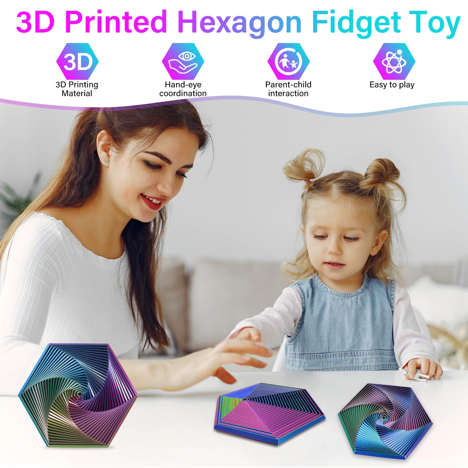 2 stuks Gradient Fractal Fidget Hexagons, 3D Fidget Hexagon Spiral