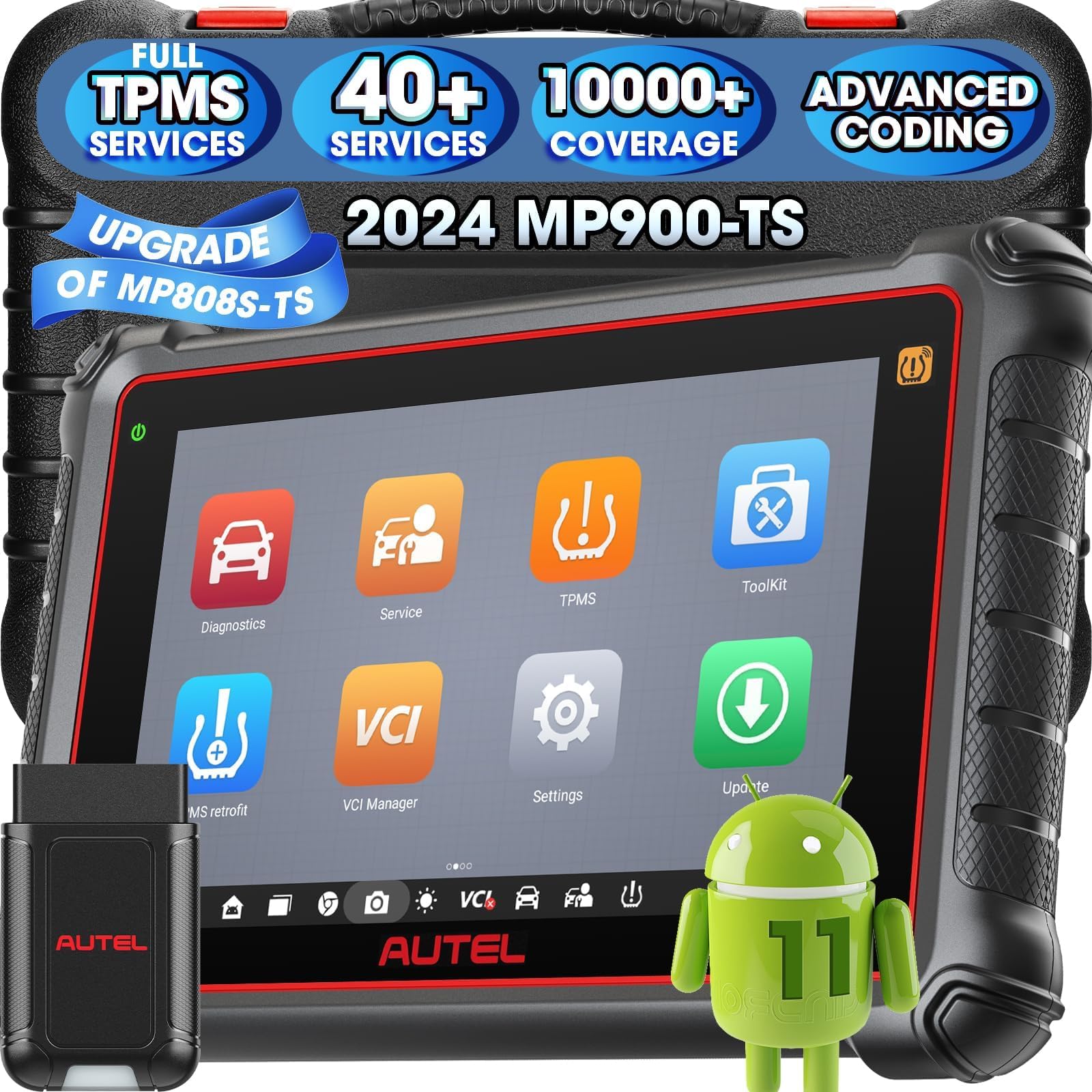 Autel MaxiPRO MP900-TS Scanner: 2025 TPMS Diagnostic Tool MP900TS Upgraded of MK808S-TS/MK900-TS, Android 10.0, 40+ Services, Advanced ECU Coding as MS906PRO-TS, CANFD & DOIP, Active Test T2