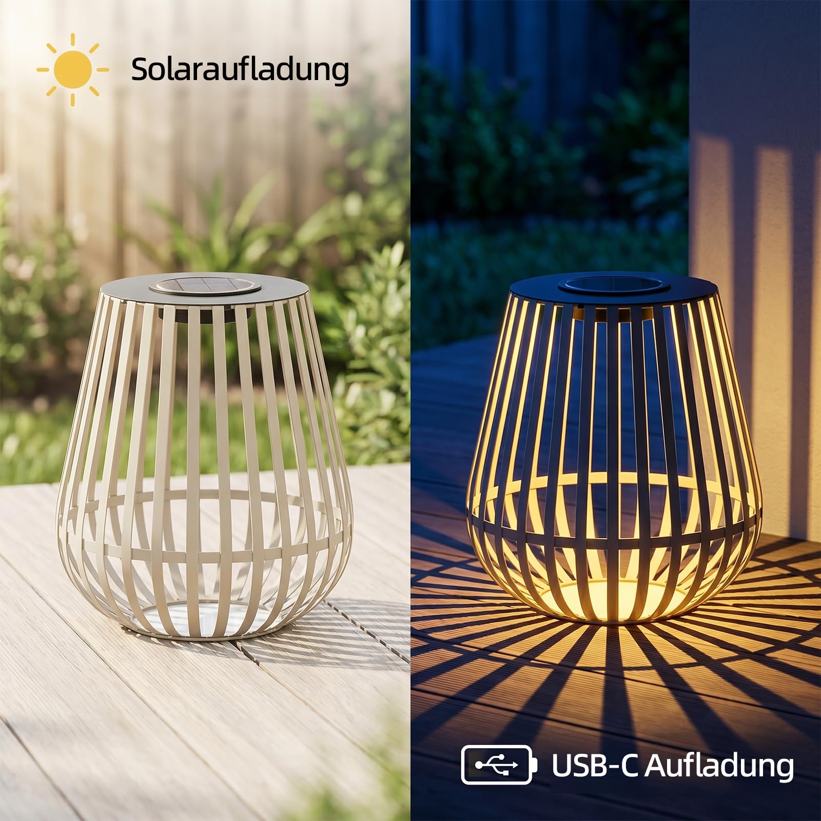 Große Solar Laterne Outdoor: Aufladbar Garten Laternen für draußen wetterfest aus hochwertig Metall Gartendeko Solarlampe als Balkon Deko modern