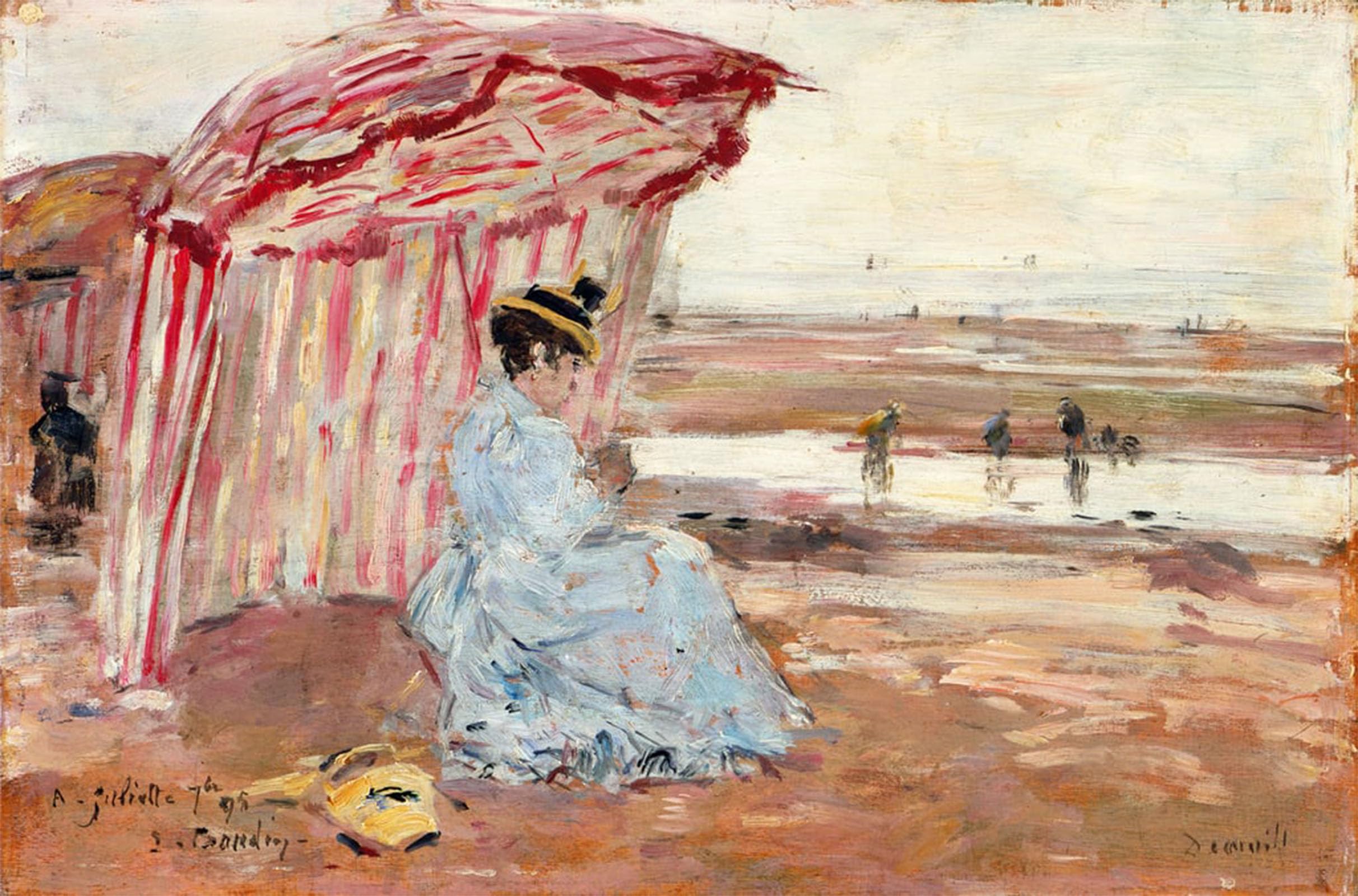 ARTXLXXBN Famous Prints Artwork Pictures Poster Painting Art Woman Under Beach Umbrella by Eugene Louis Boudin Artwork Landscape Pictures for Home Decor 60x90cm