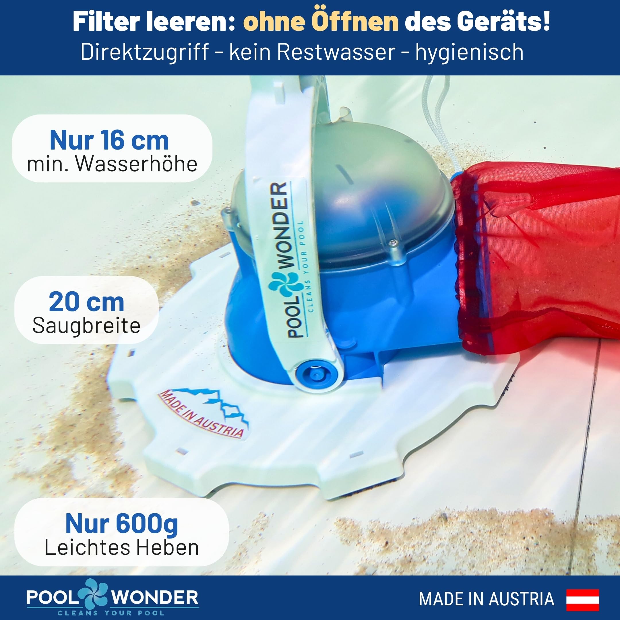Poolwonder Marvelix Akku Poolsauger | Poolreiniger Made in Austria