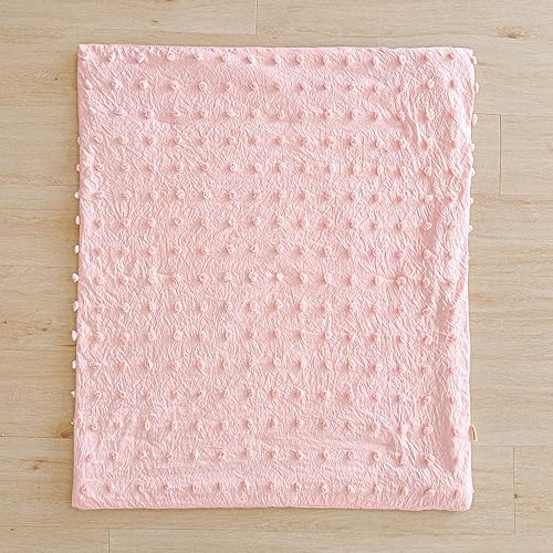 Miniatura 4 de Juego de ropa de cama rosa para cuna, edredón jacquard con lunares copetudos, sábana bajera y falda de cama, bonito bordado, bohemio, shabby chic,