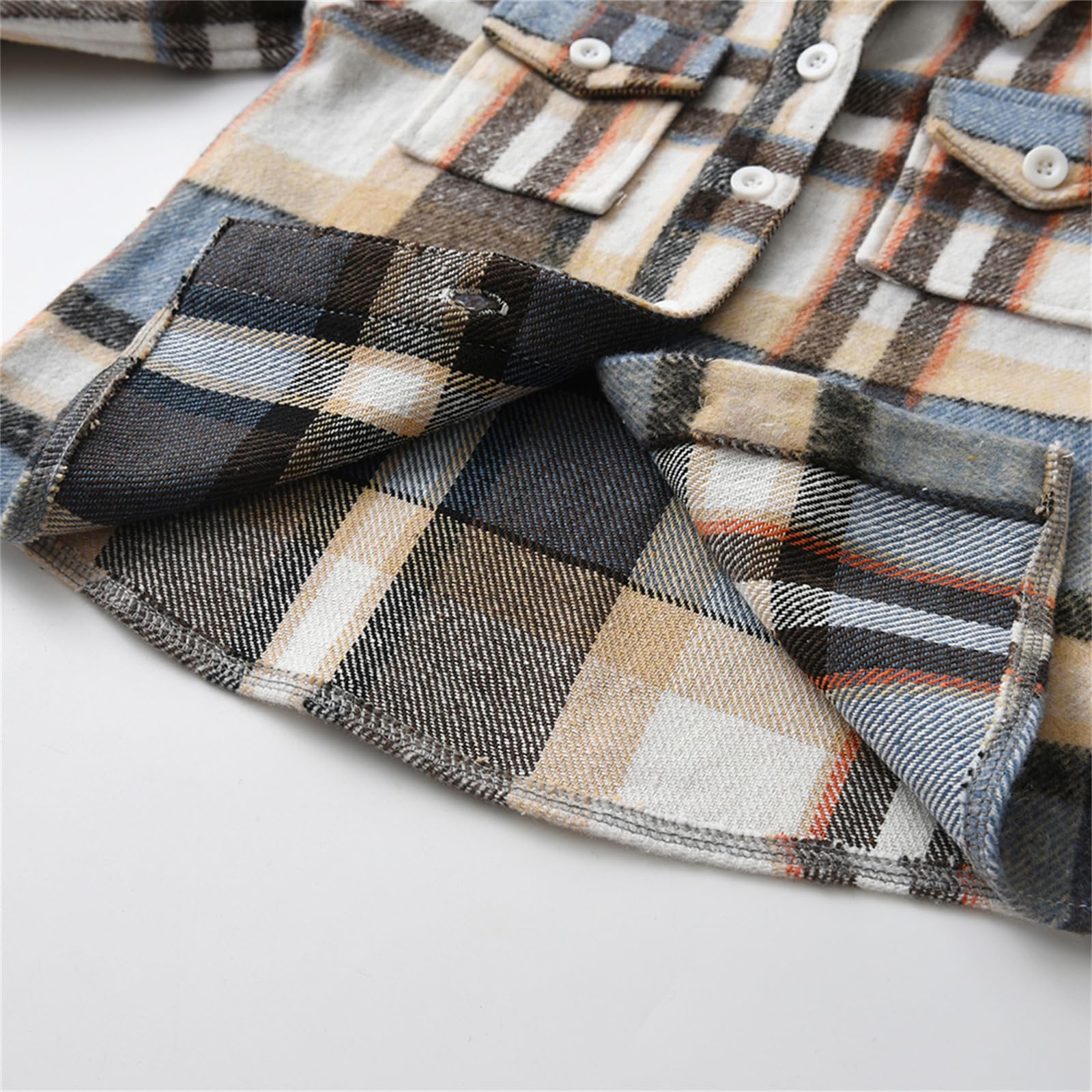 Niño Camisa De Franela A Cuadros Niños Manga Larga Botón Abajo Chaqueta Bolsillo Solapa Regular Fit Casual Otoño Ropa