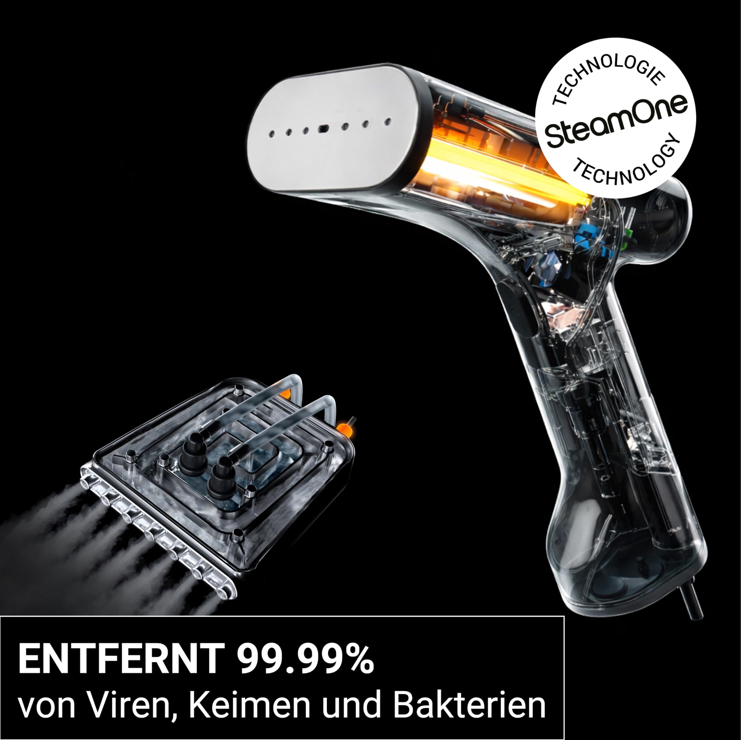 STEAMONE – Dampfglätter 2000 W, 28 g/min – Handbügeleisen – Fassungsvermögen 140 ml – Entfernt 99,99% der Verunreinigungen – In 35 Sekunden betriebsbereit – 3 m Kabel – Kompaktes Format – EUDTC140BV2