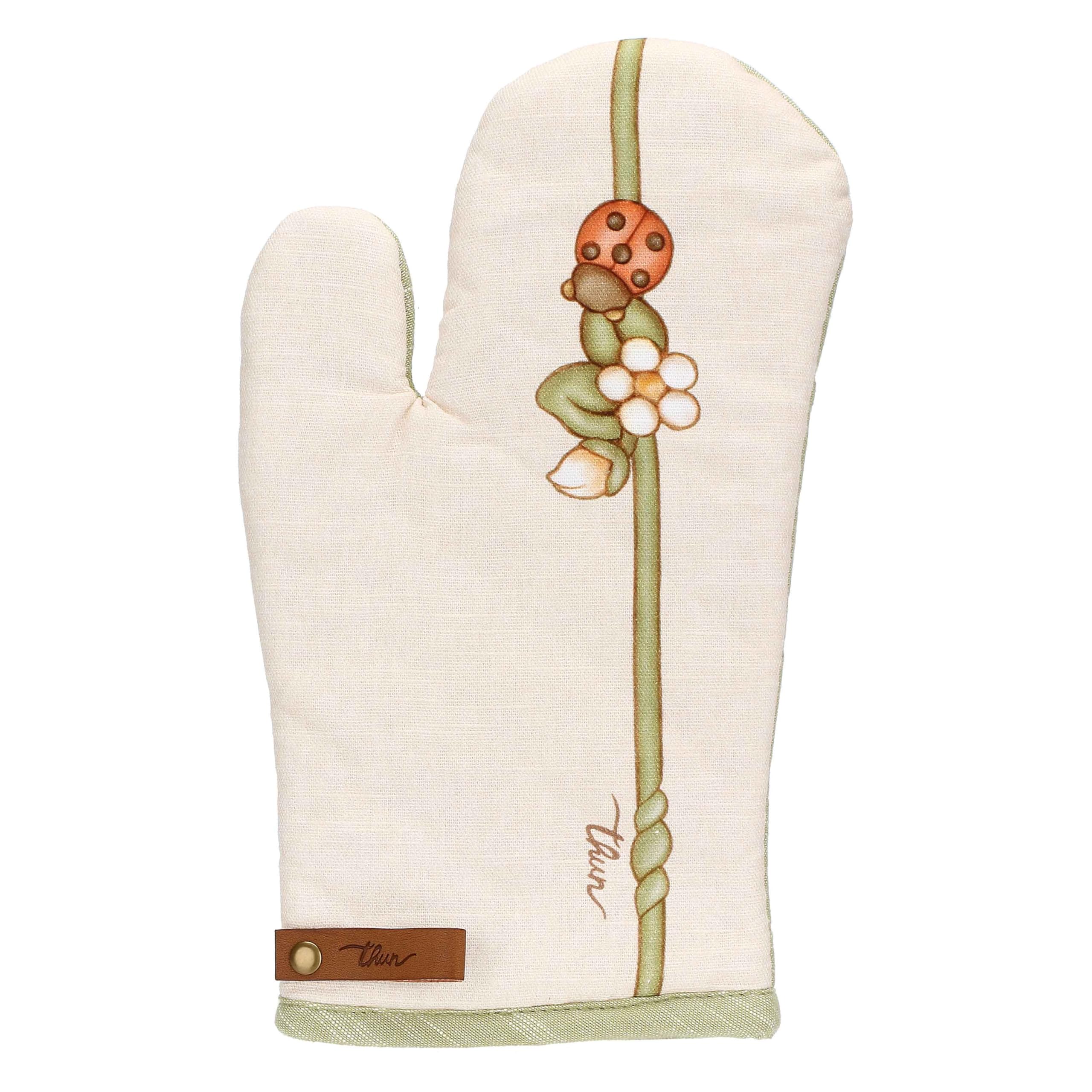 THUN Set presina, guantone, grembiule con scatola, 100% cotone, imbottitura 100% poliestere, fodera in tessuto TNT, Collezione Country Bloom, 19,5 x 19,5 cm