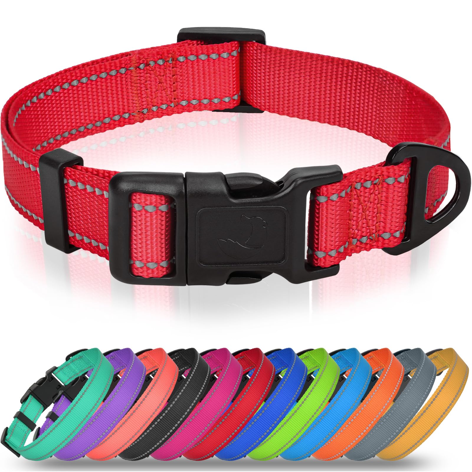Joytale Reflective Dog Collar, Adjustable Nylon Pet Collar with Quick-Release Buckle for Medium Dogs, Red, M