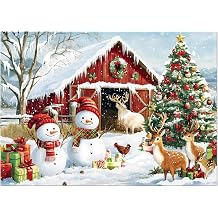 500 Piece Christmas Jigsaw Puzzle for Adults, 21" x 15" Christmas Farm Puzzle Pieces - Christmas Tree, Snowman, Milu Deer & Presents on Snowy Eve, Xmas Party Favors, Home Decorations