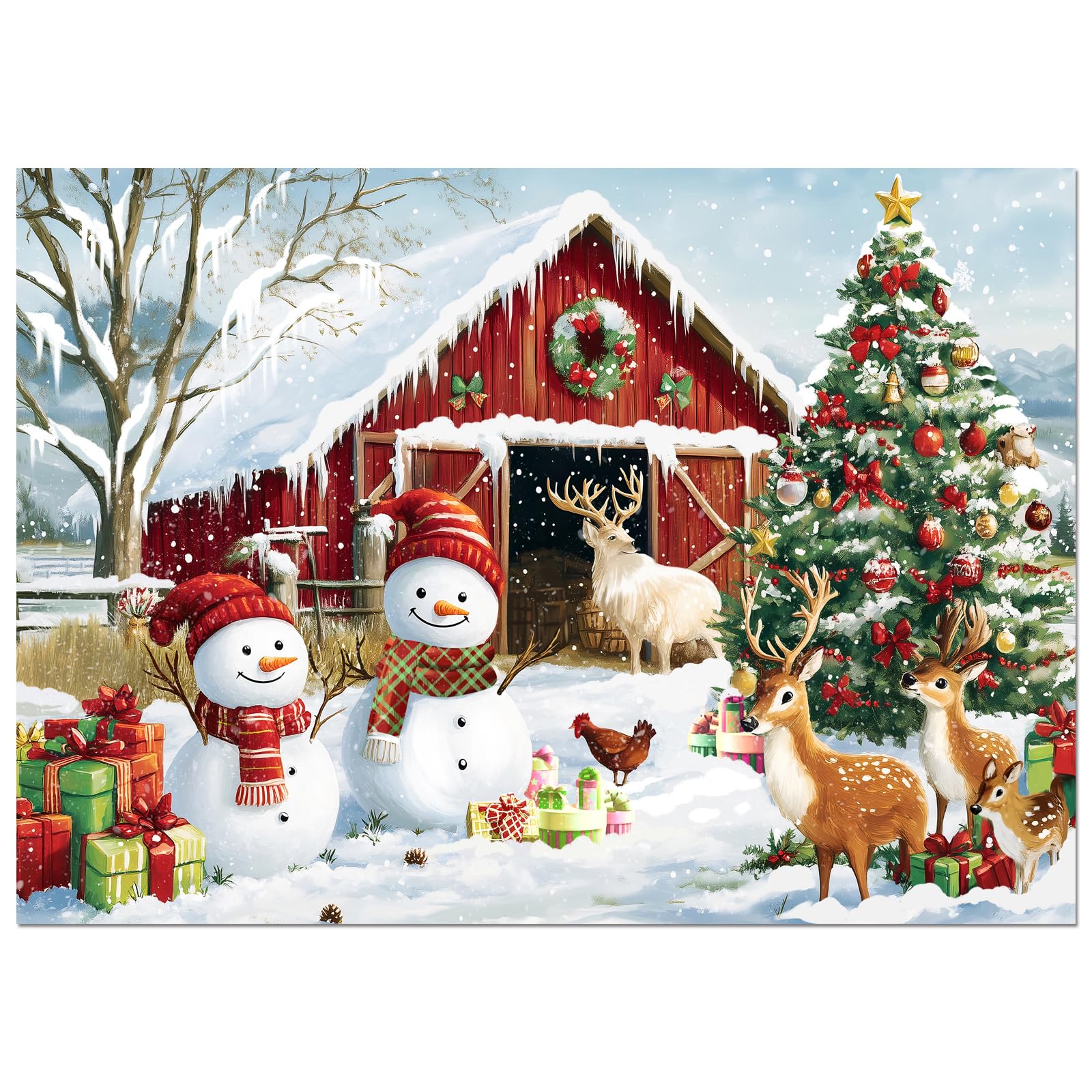 500 Piece Christmas Jigsaw Puzzle for Adults, 21" x 15" Christmas Farm Puzzle Pieces - Christmas Tree, Snowman, Milu Deer & Presents on Snowy Christmas Eve, Christmas Party Favors, Home Decorations