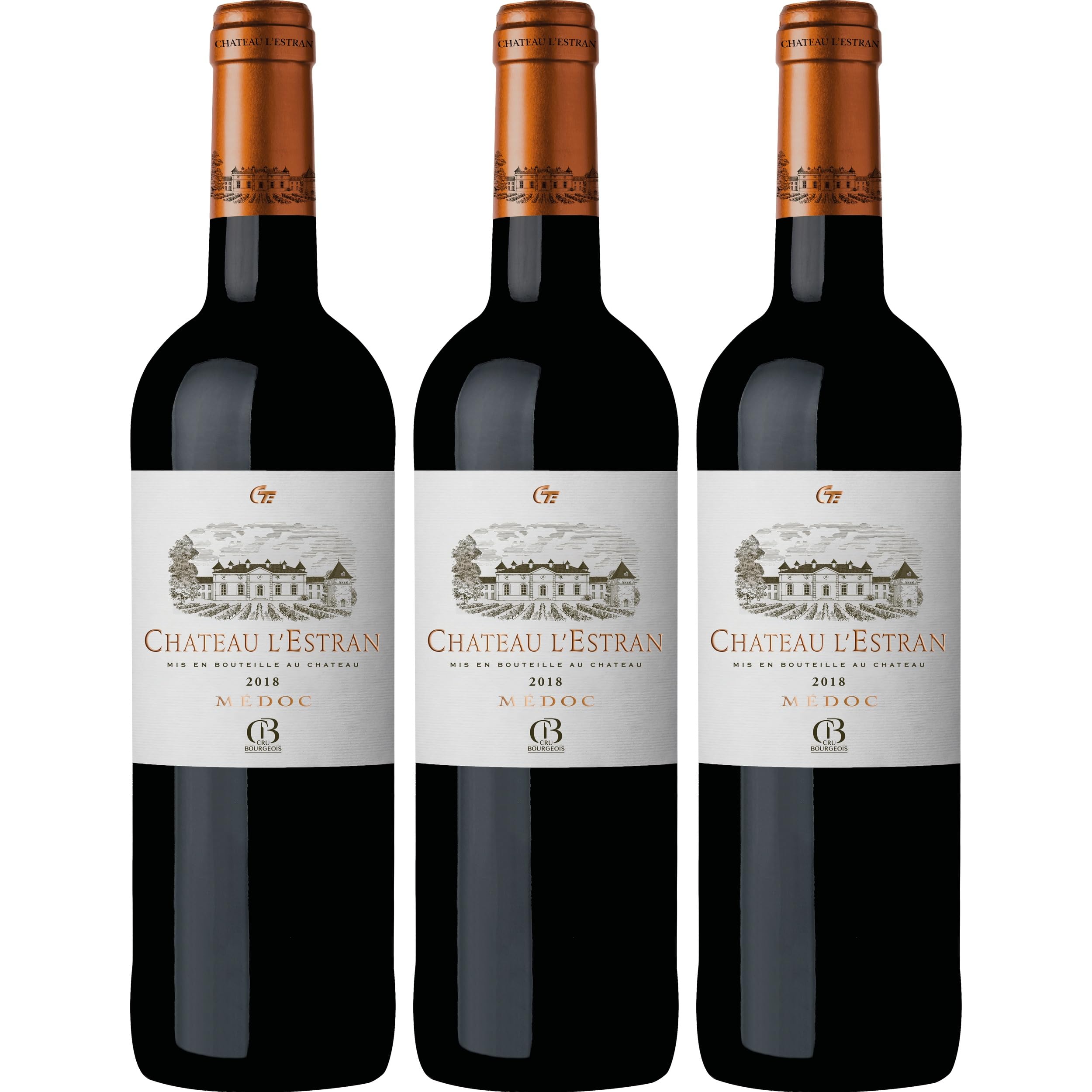 Château L'Estran Cru Bourgeois Médoc AOC Rotwein rot trocken Frankreich inkl. FeinWert E-Book (3 x 0.75 l)