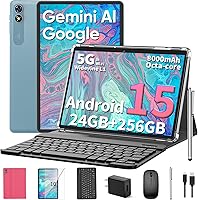 Relndoo T901 Android 15 10-Inch Tablet with Keyboard, 24GB RAM, 256GB+2TB Expand, 2-in-1 Bundle with Mouse, Case, Stylus - Pink