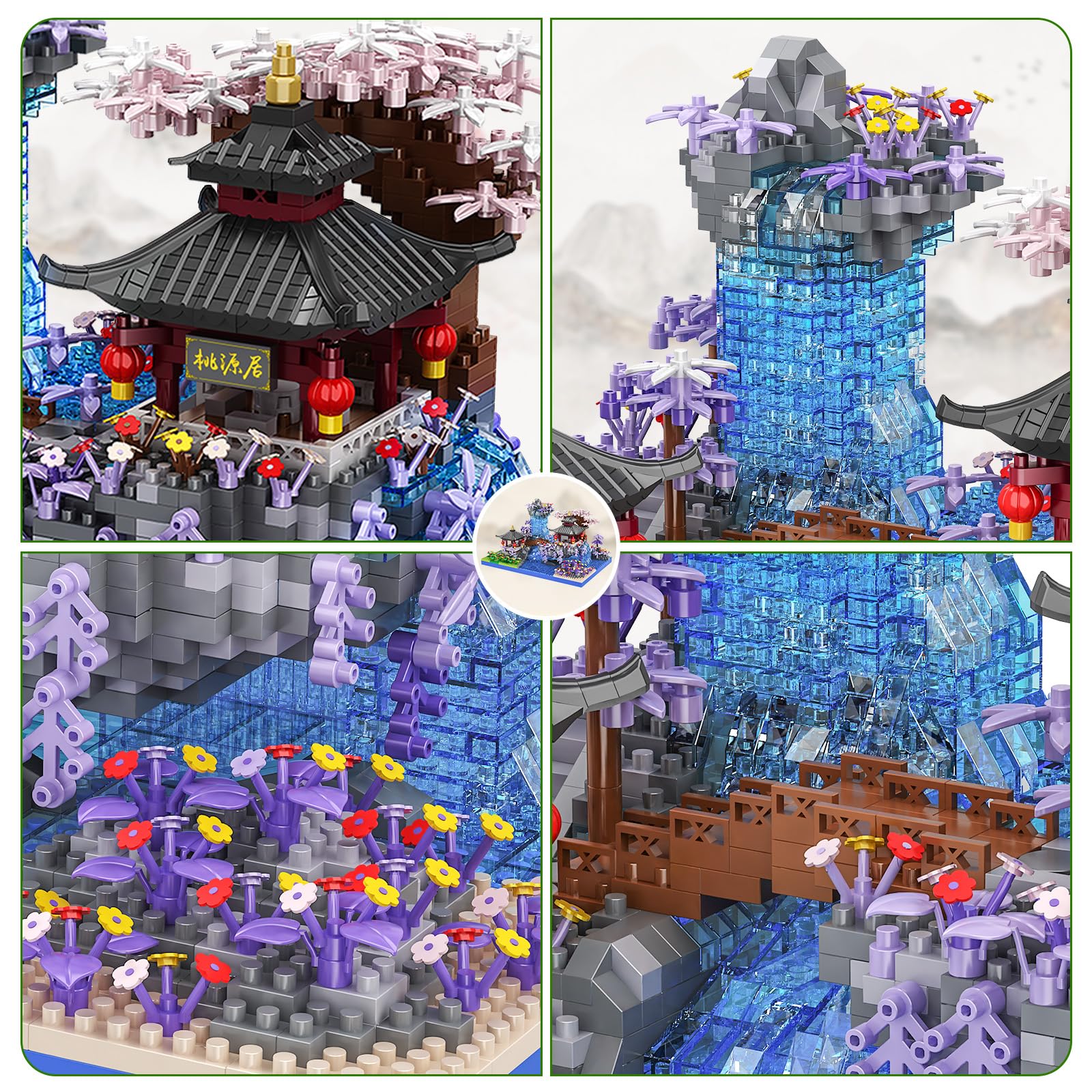 Cherry Blossom Bonsai Tree House Architecture Building Block Sets Japanese Peach Blossom Pool Micro Mini Treehouse Building Model Toy Gift for Adults 3000 pieces - Image 3