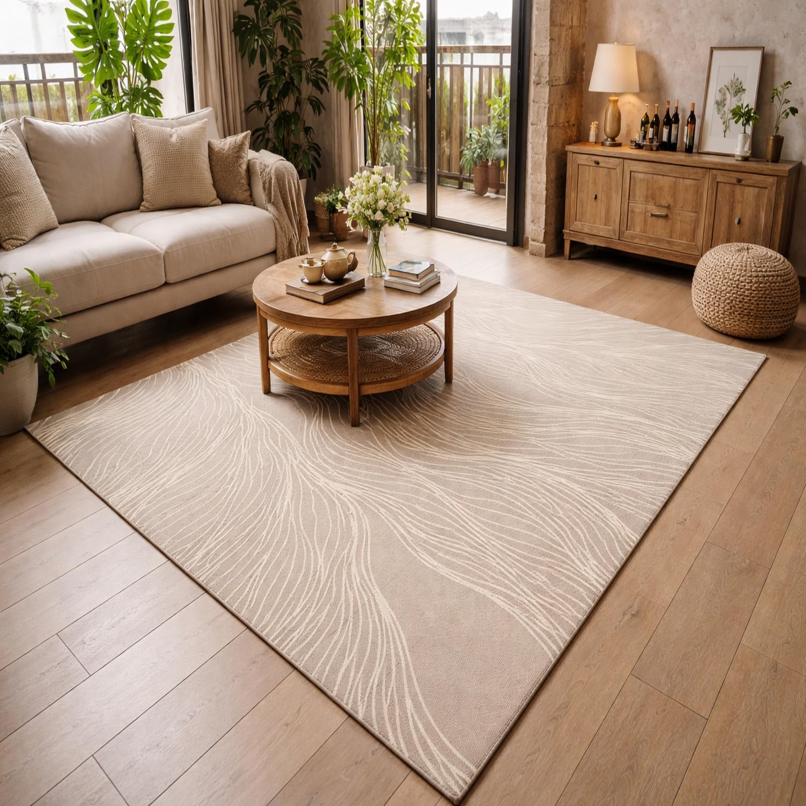 Alfombra suave para pasillo y sala de estar en tonos beige suaves