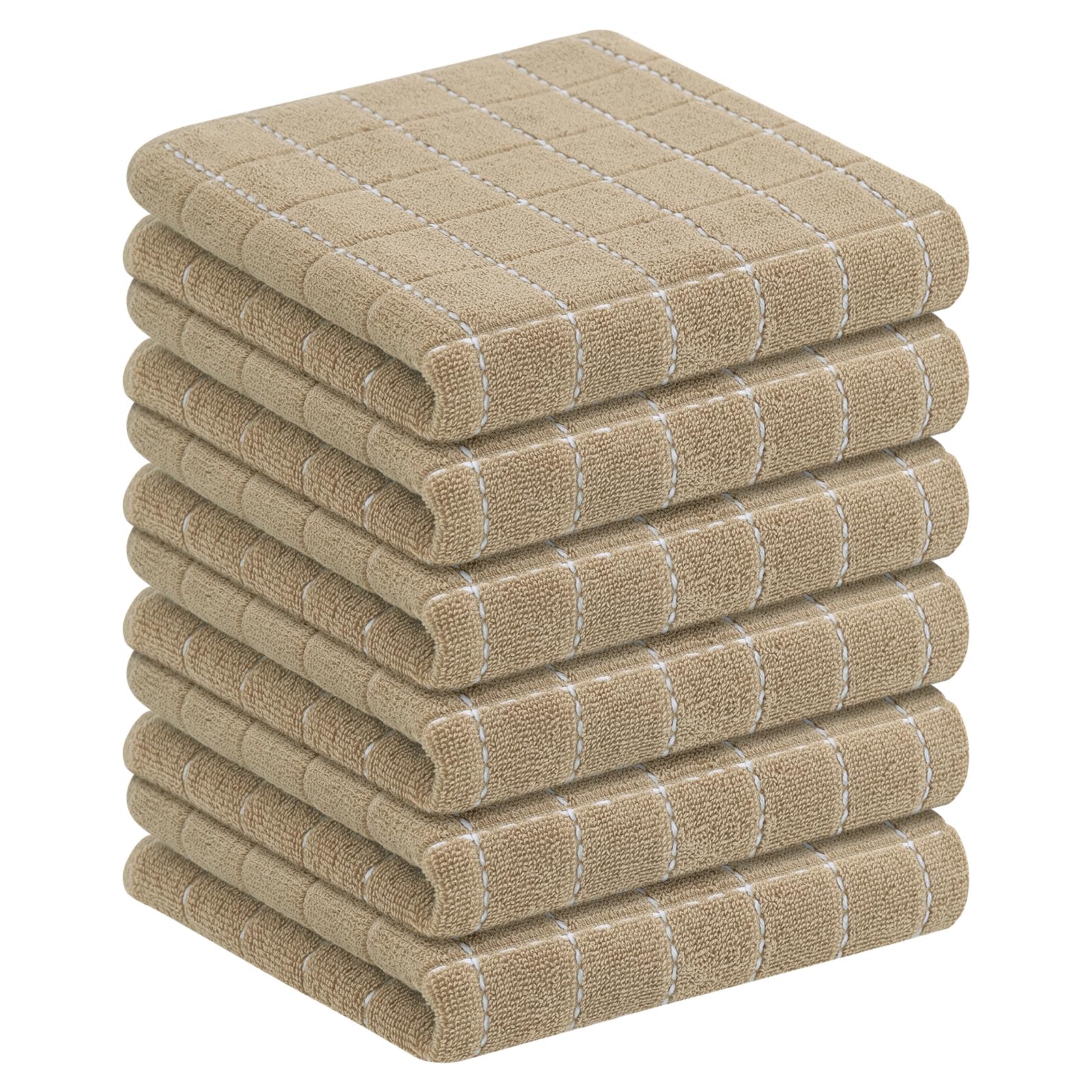 Homaxy 100% Cotton Terry Kitchen Towels, 6 Pack, Tan | Ultra Soft and Absorbent Dish Towels for Kitchen, Suitable for Drying and Washing Dishes
