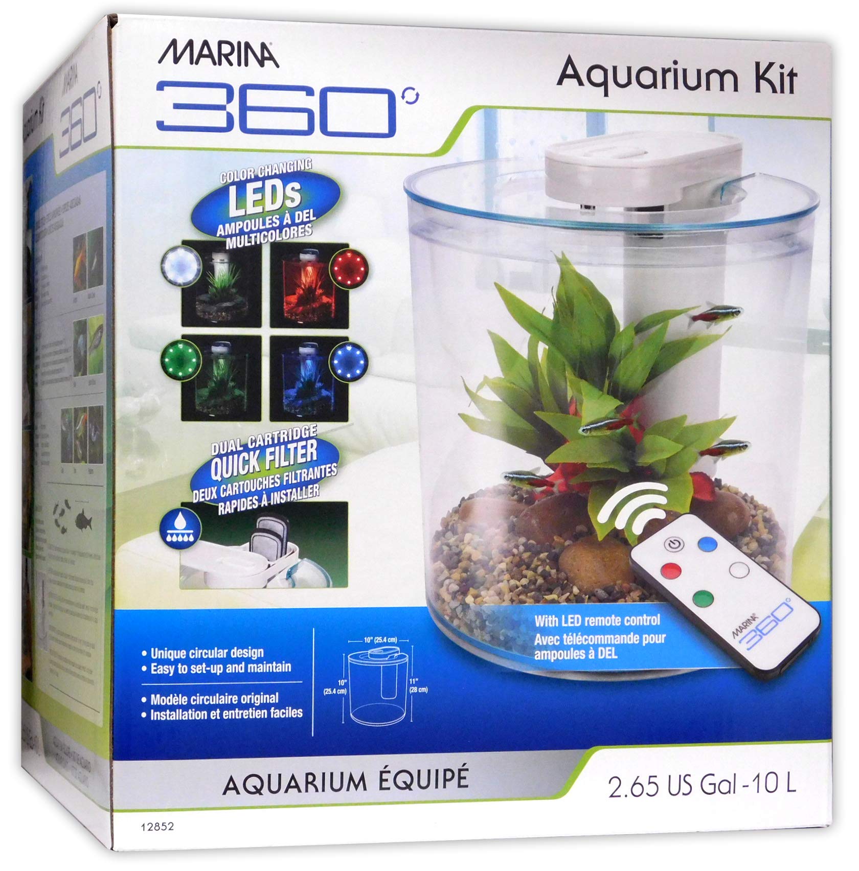 Marina 360 Aquarium with Remote Control LED Lighting, 10 Litre, Multicolour