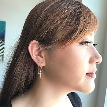 Amazon.com: Double Piercing Earrings Set, 2 Hole Chain
